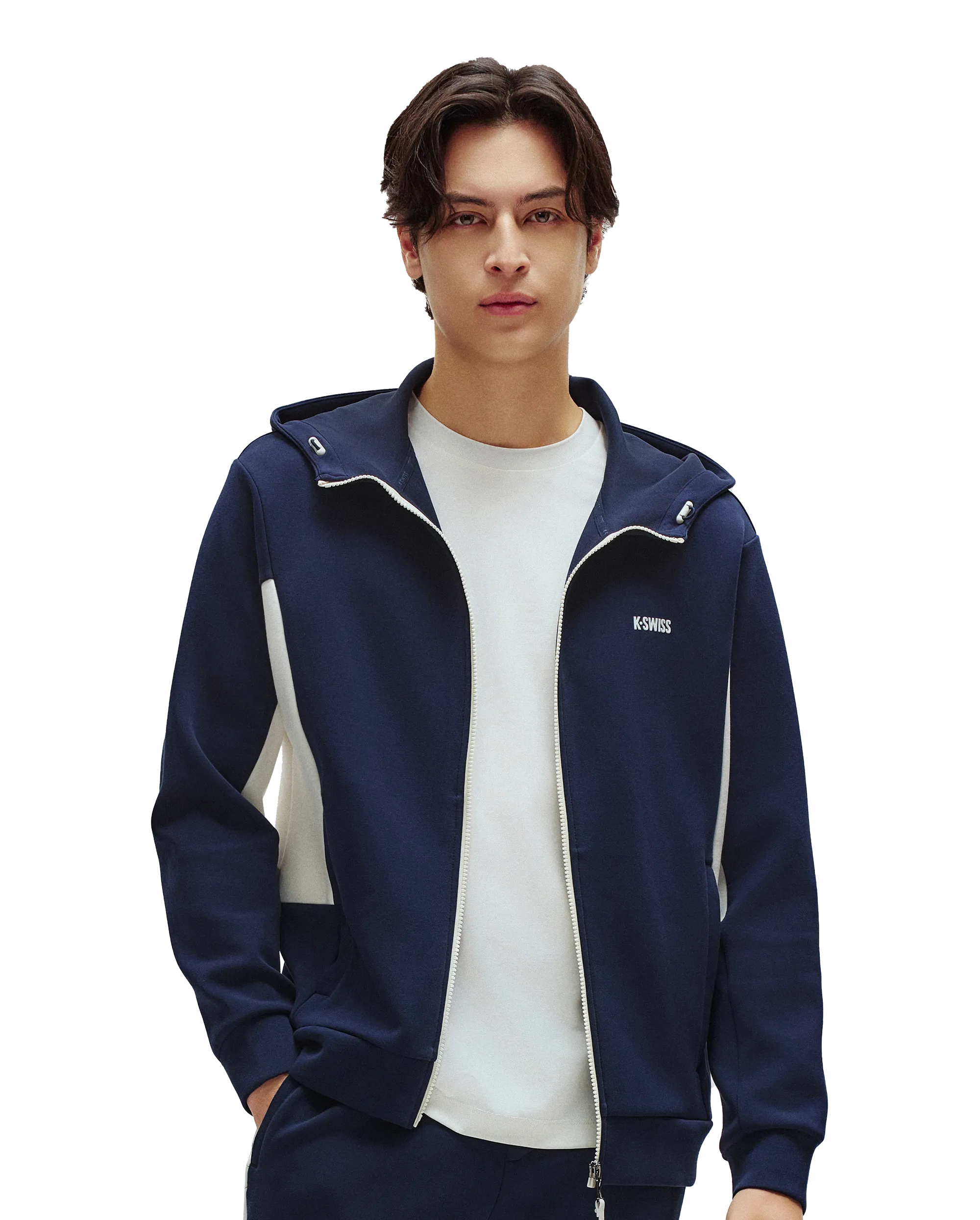 1010789-456 | MEN'S K-SWISS LOGO COLOR BLOCKS HOODED JACKET | BLUE/MISC