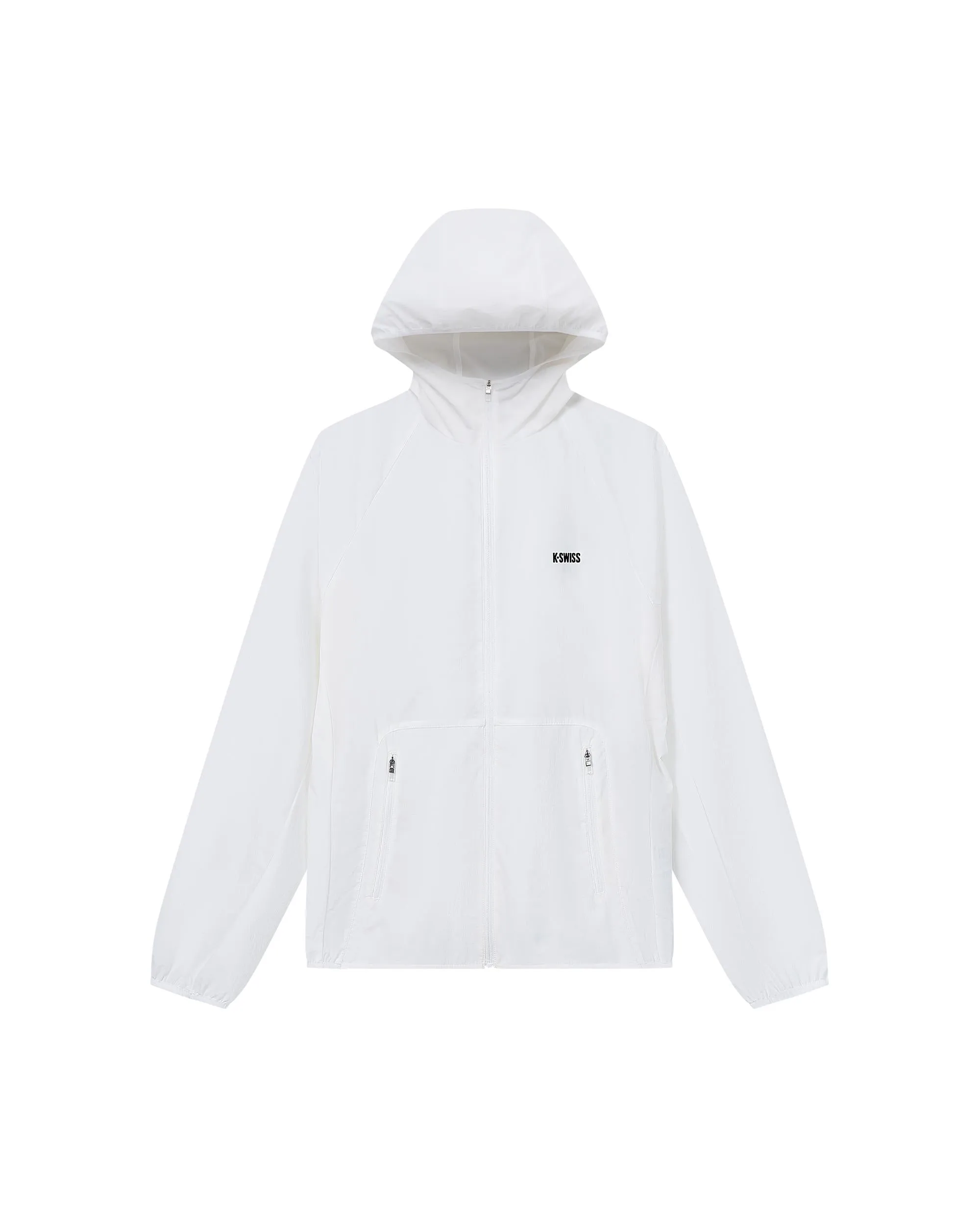 1910052-101 | WOMEN'S K-SWISS LOGO STAND COLLAR HOODED JACKET | WHITE/WHITE
