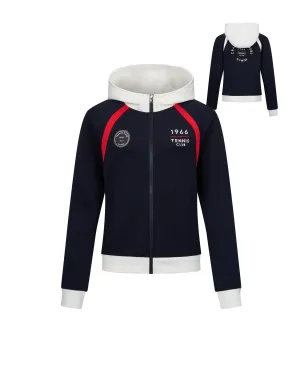 1911514-401 | WOMEN'S TENNIS CLUB LOGO COLOR BLOCK HOODED JACKET | NAVY/WHITE