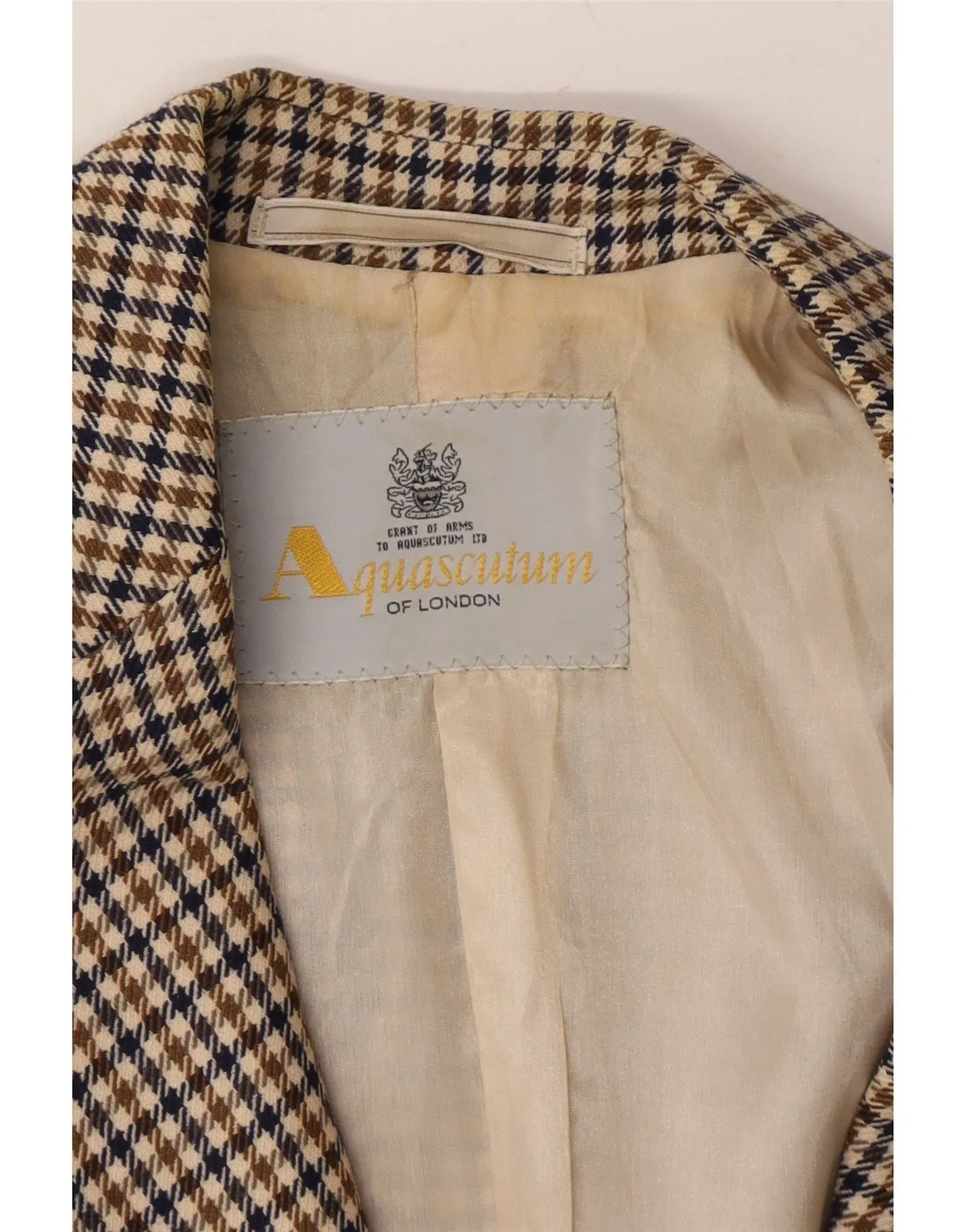 AQUASCUTUM Womens 2 Button Blazer Jacket UK 14 Medium Beige Houndstooth