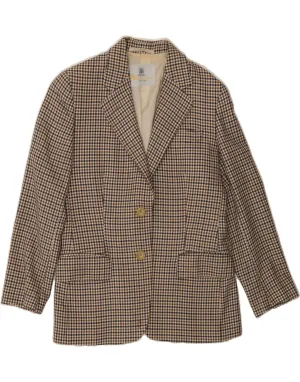 AQUASCUTUM Womens 2 Button Blazer Jacket UK 14 Medium Beige Houndstooth
