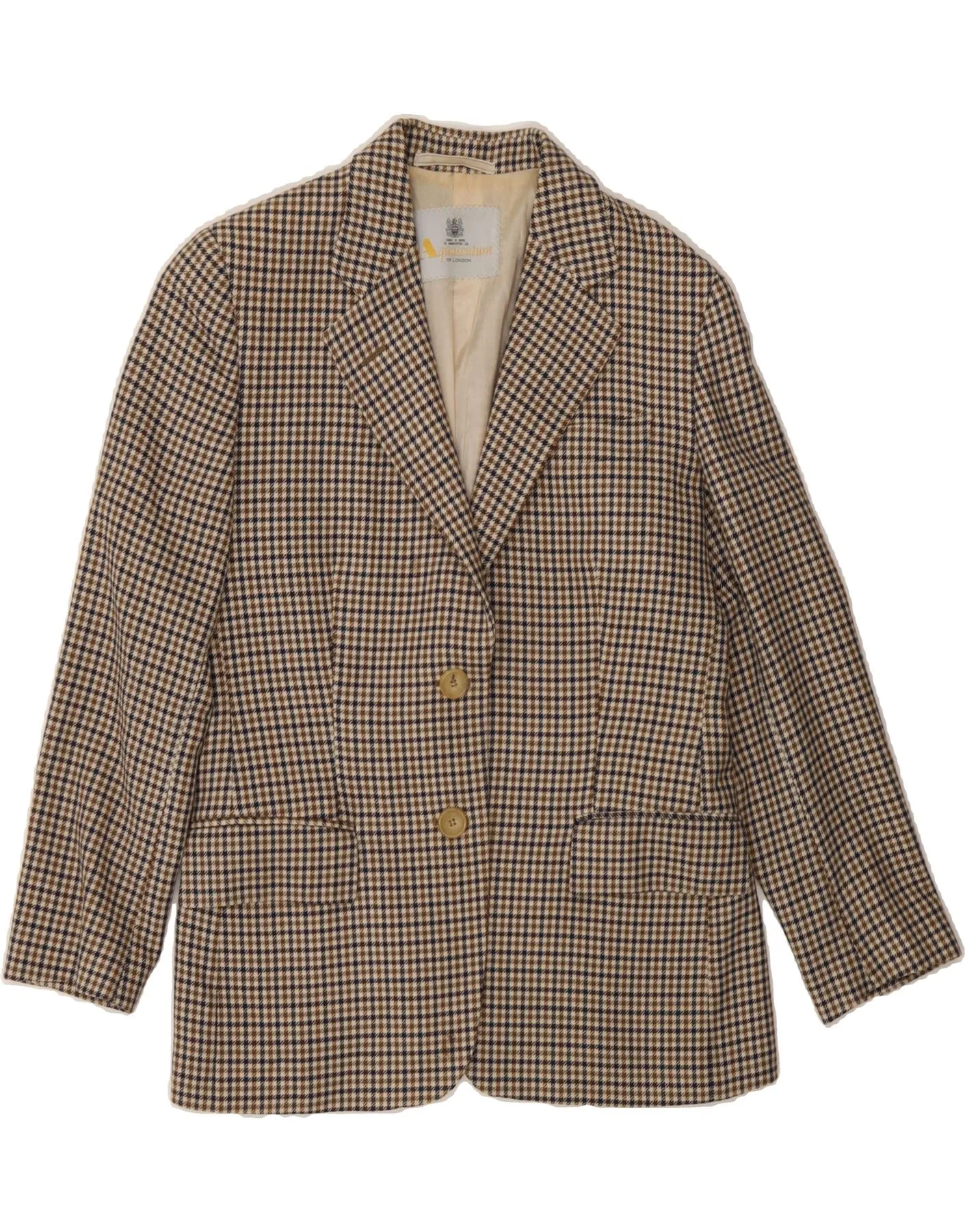 AQUASCUTUM Womens 2 Button Blazer Jacket UK 14 Medium Beige Houndstooth