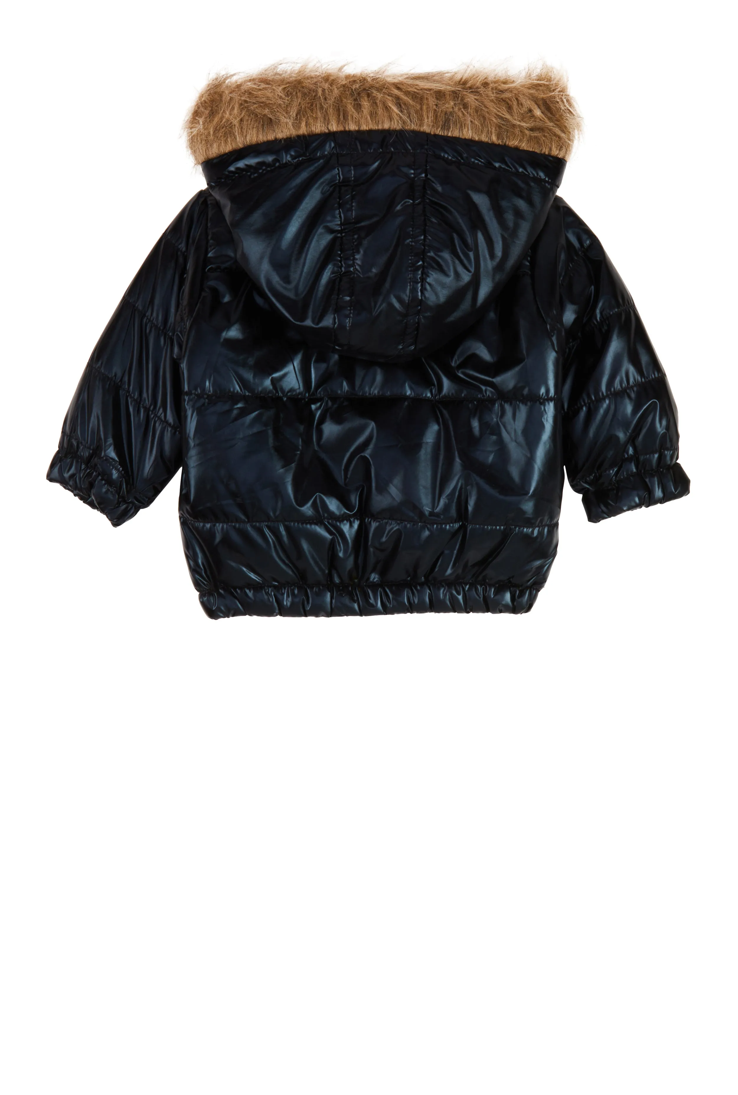 Baby Girls 12-24M Faux Fur Hooded Metallic Puffer Jacket