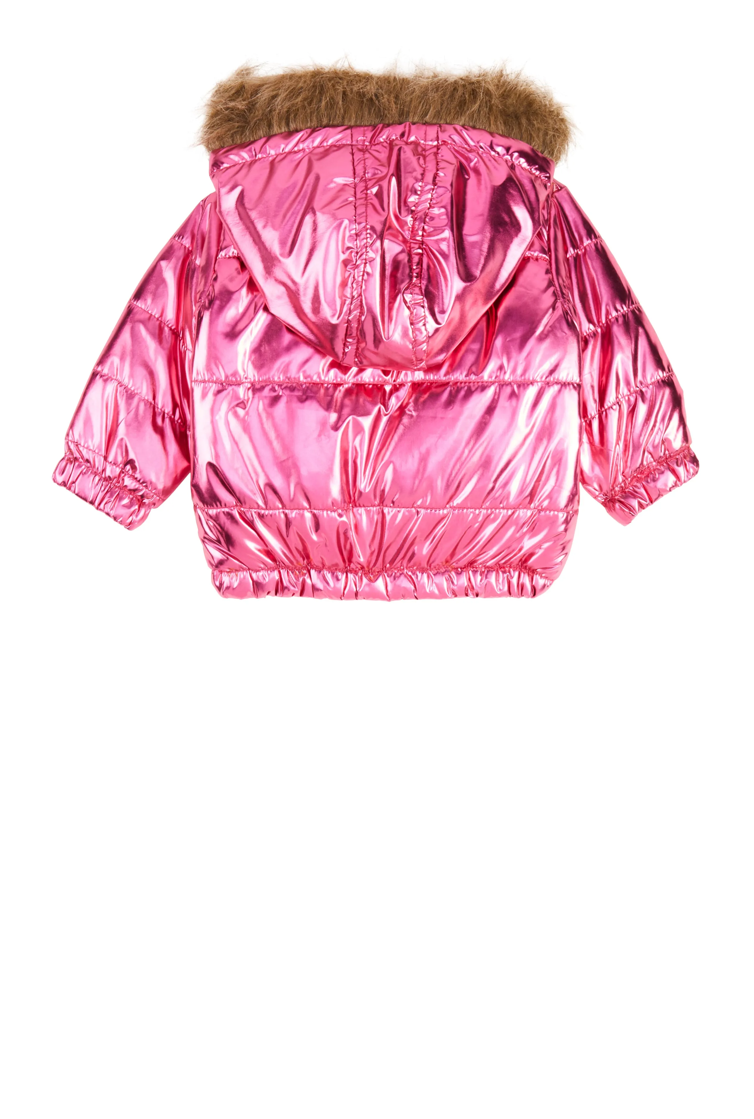Baby Girls 12-24M Faux Fur Hooded Metallic Puffer Jacket