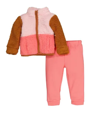 Baby Girls 12-24M Sherpa Teddy Jacket and Joggers