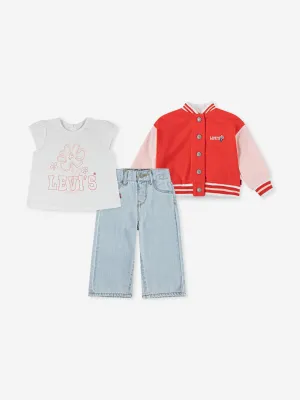Baby Girls Bomber. T-Shirt and Wide Pants Set in Red