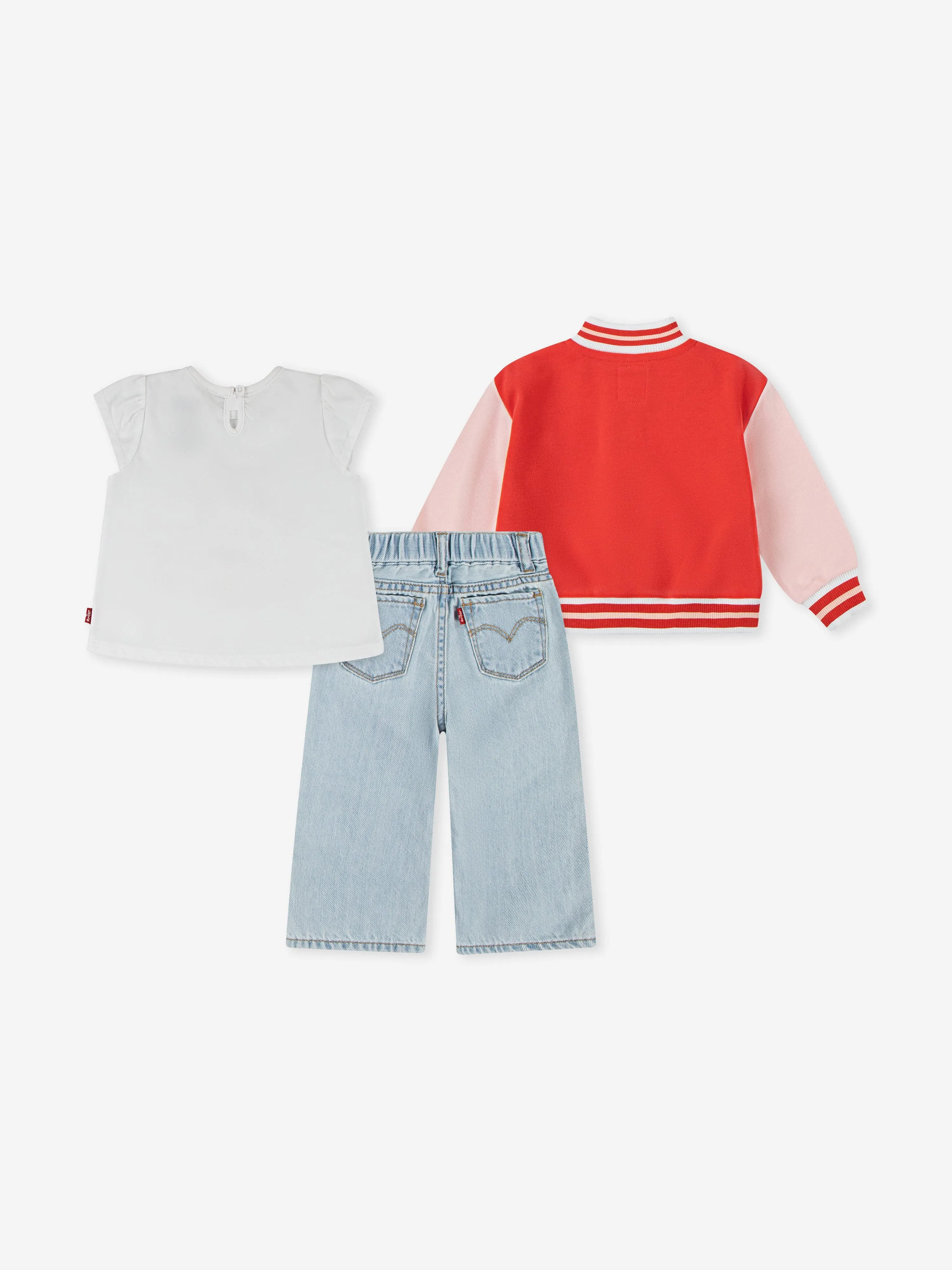 Baby Girls Bomber. T-Shirt and Wide Pants Set in Red
