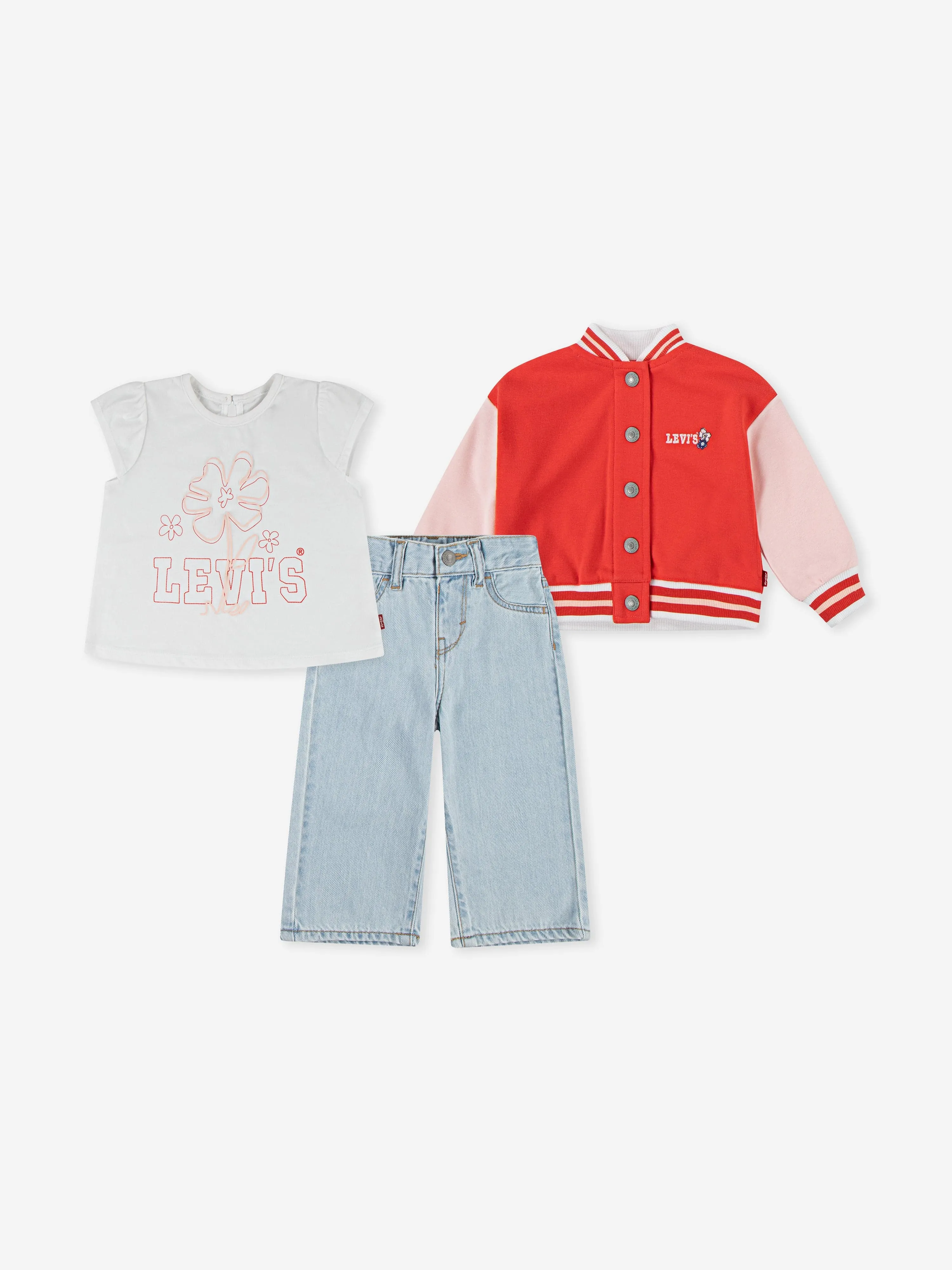 Baby Girls Bomber. T-Shirt and Wide Pants Set in Red