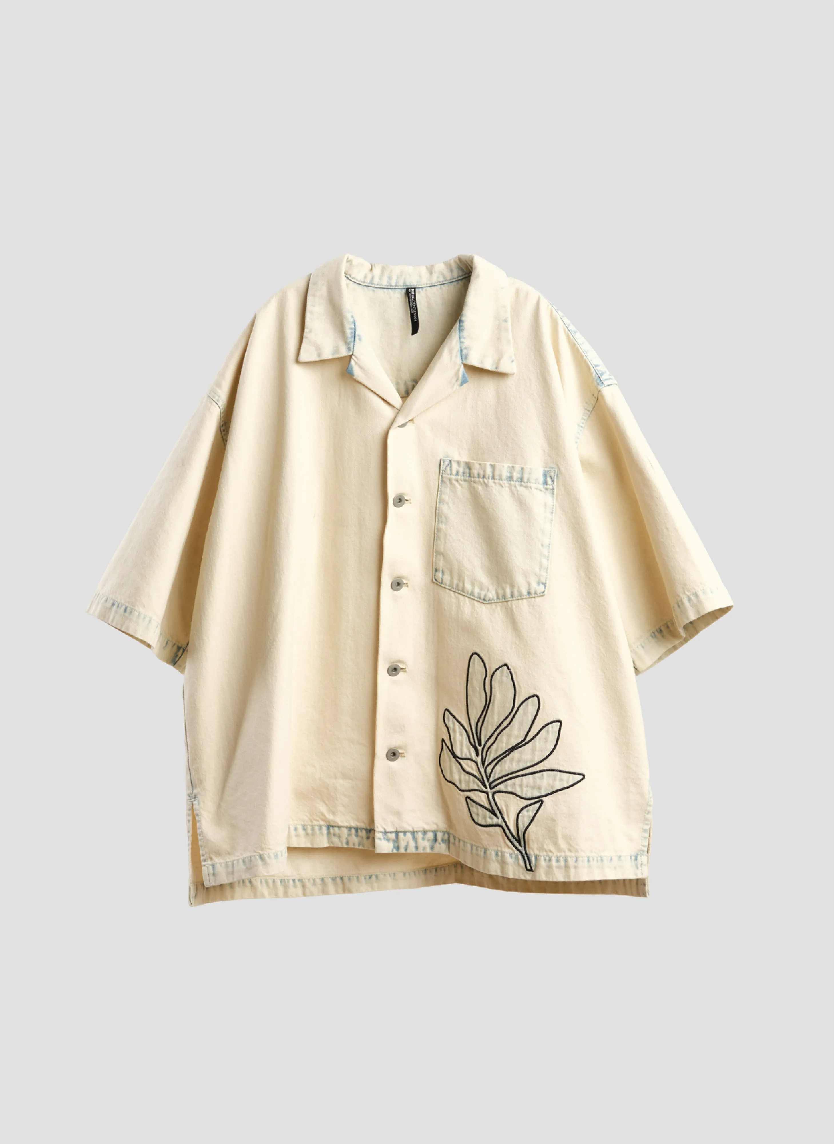 Bleached Wash Cotton Denim Open Collar Shirt Jacket