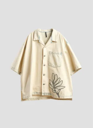 Bleached Wash Cotton Denim Open Collar Shirt Jacket