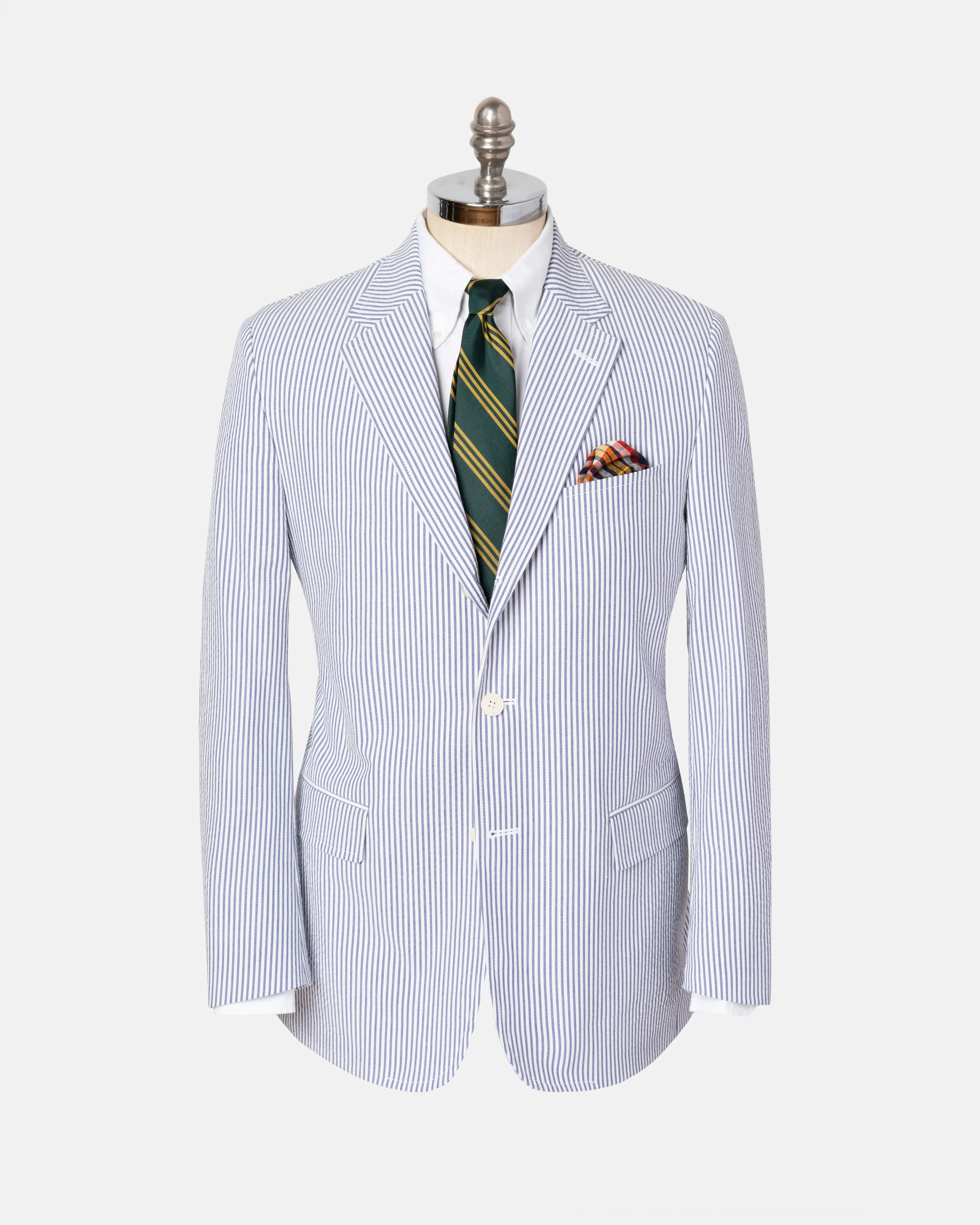 BLUE WHITE COTTON SEERSUCKER SPORT COAT -  MTO