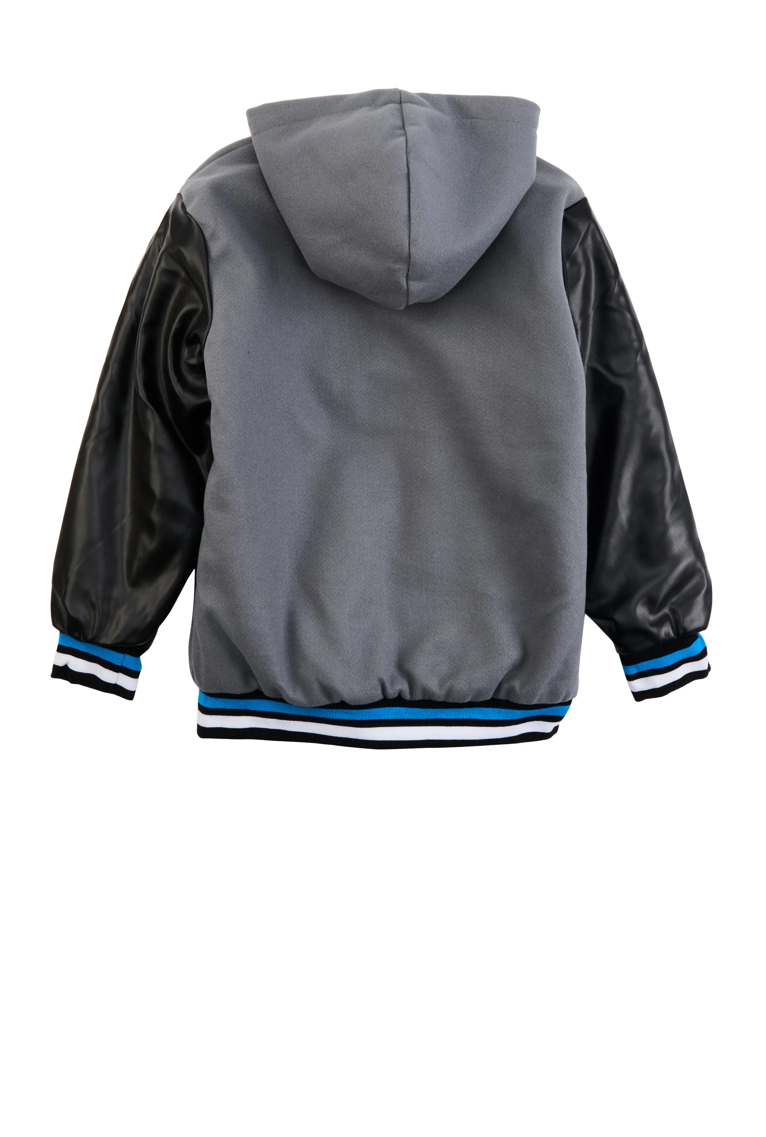 Boys B Initial Faux Leather Sleeve Hooded Jacket