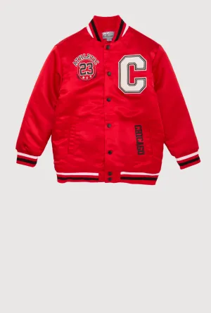 Boys Chenille Patch City Graphic Varsity Jacket