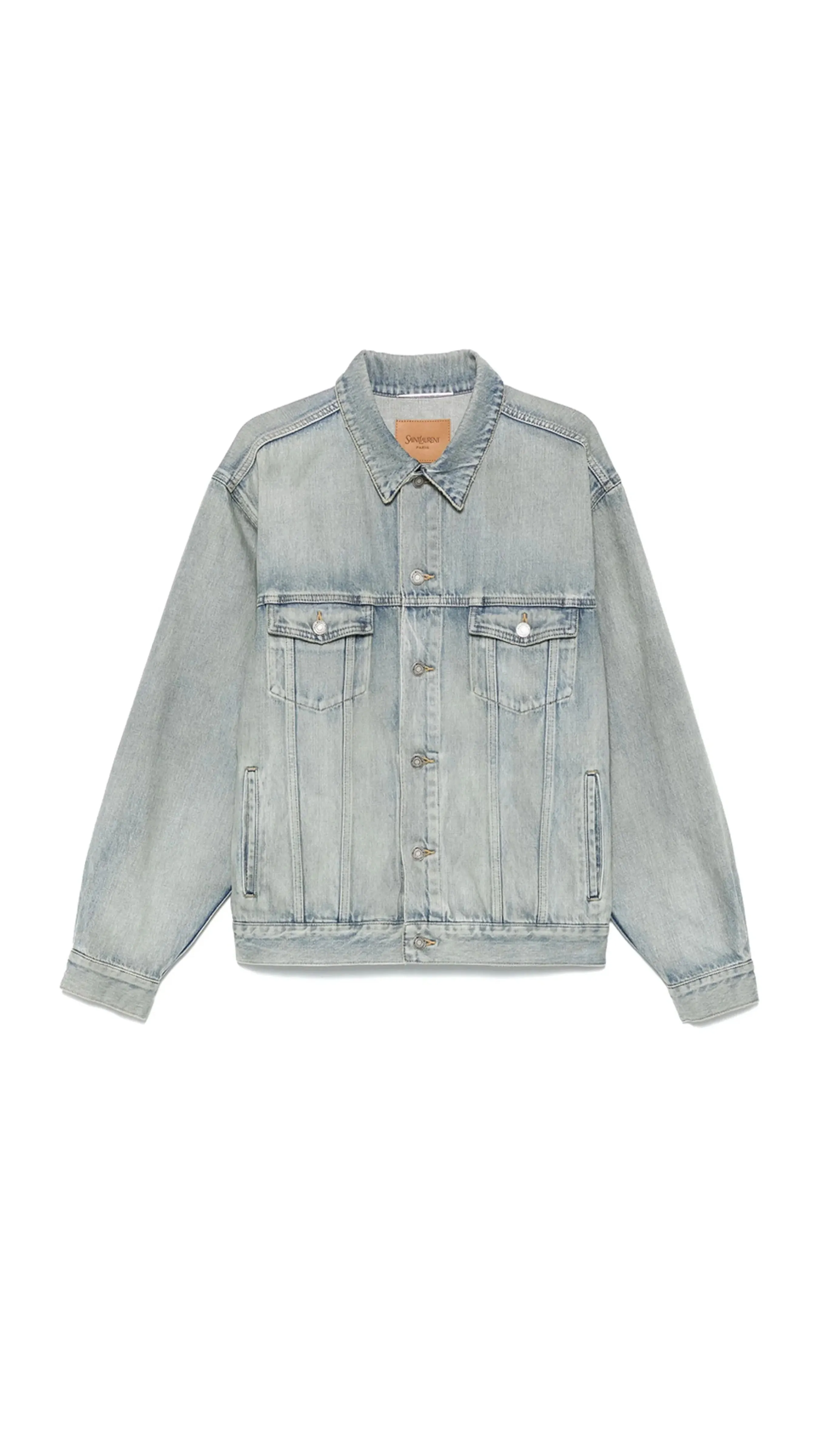 Button-Up Denim Trucker Jacket - Light Blue