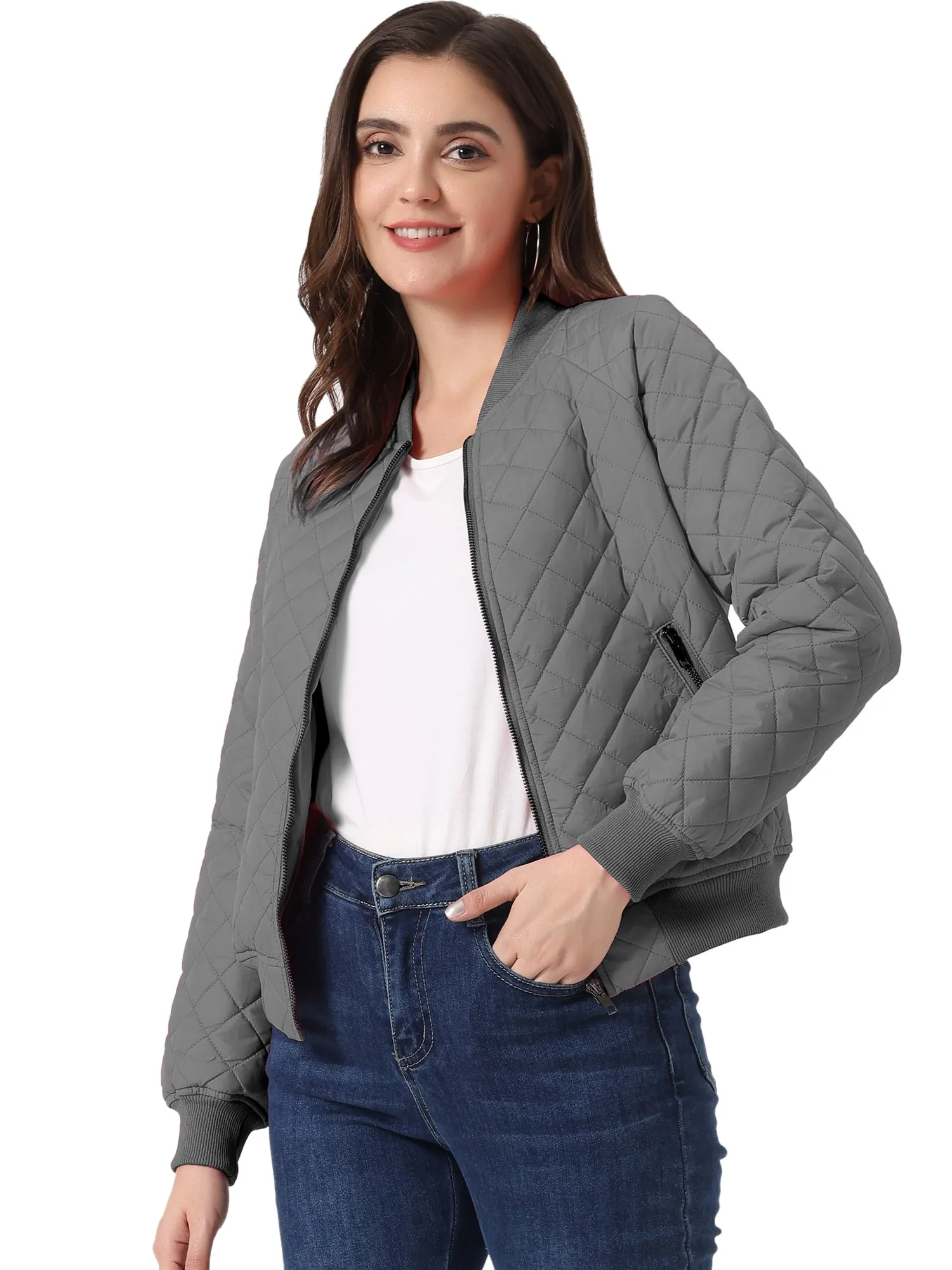 Casual Zip Up Raglan Long Sleeve Quilted Bomber Jacket