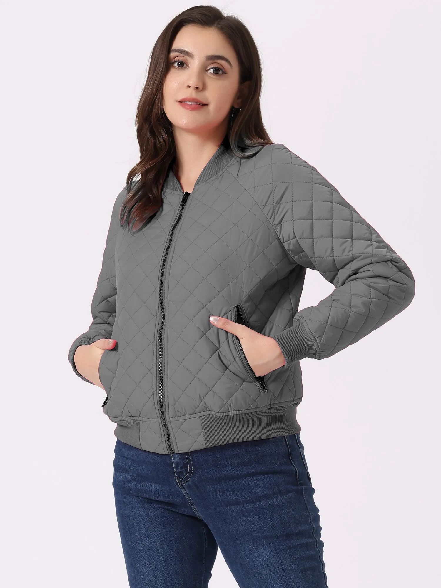 Casual Zip Up Raglan Long Sleeve Quilted Bomber Jacket