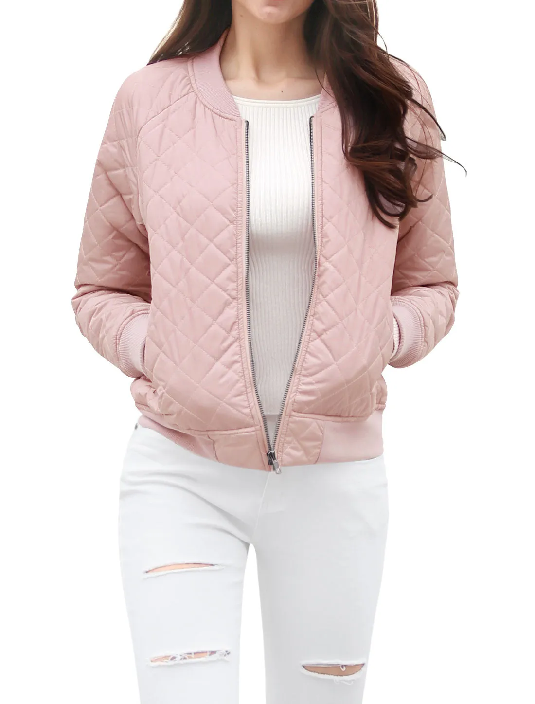 Casual Zip Up Raglan Long Sleeve Quilted Bomber Jacket