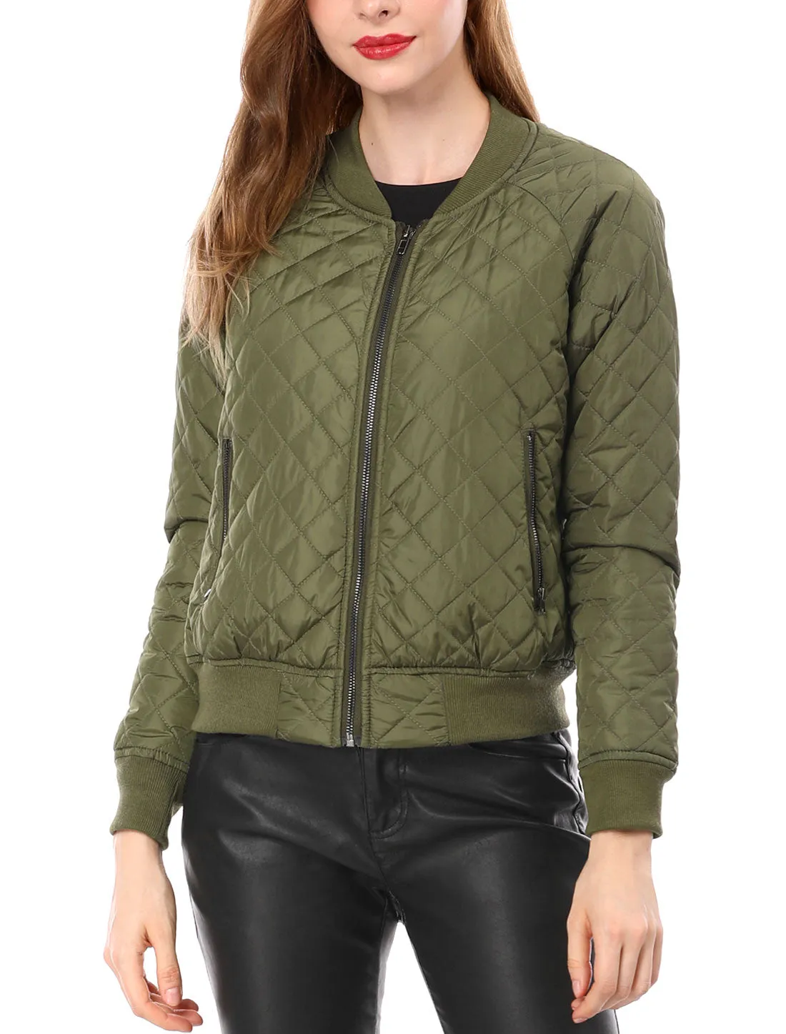 Casual Zip Up Raglan Long Sleeve Quilted Bomber Jacket