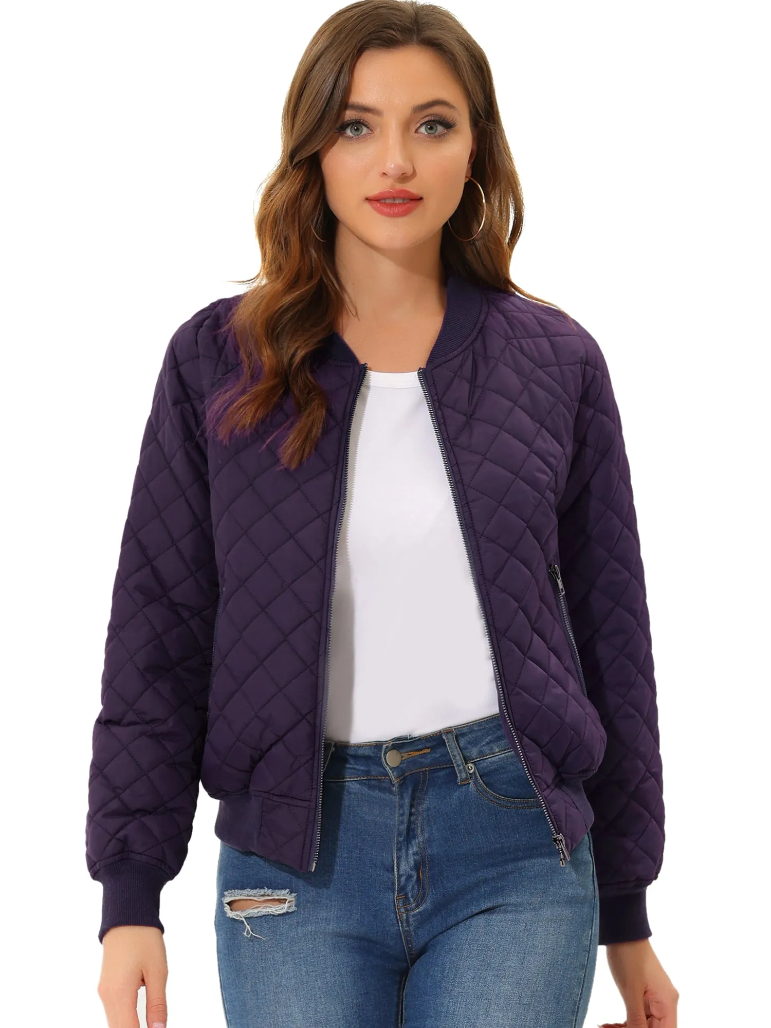 Casual Zip Up Raglan Long Sleeve Quilted Bomber Jacket