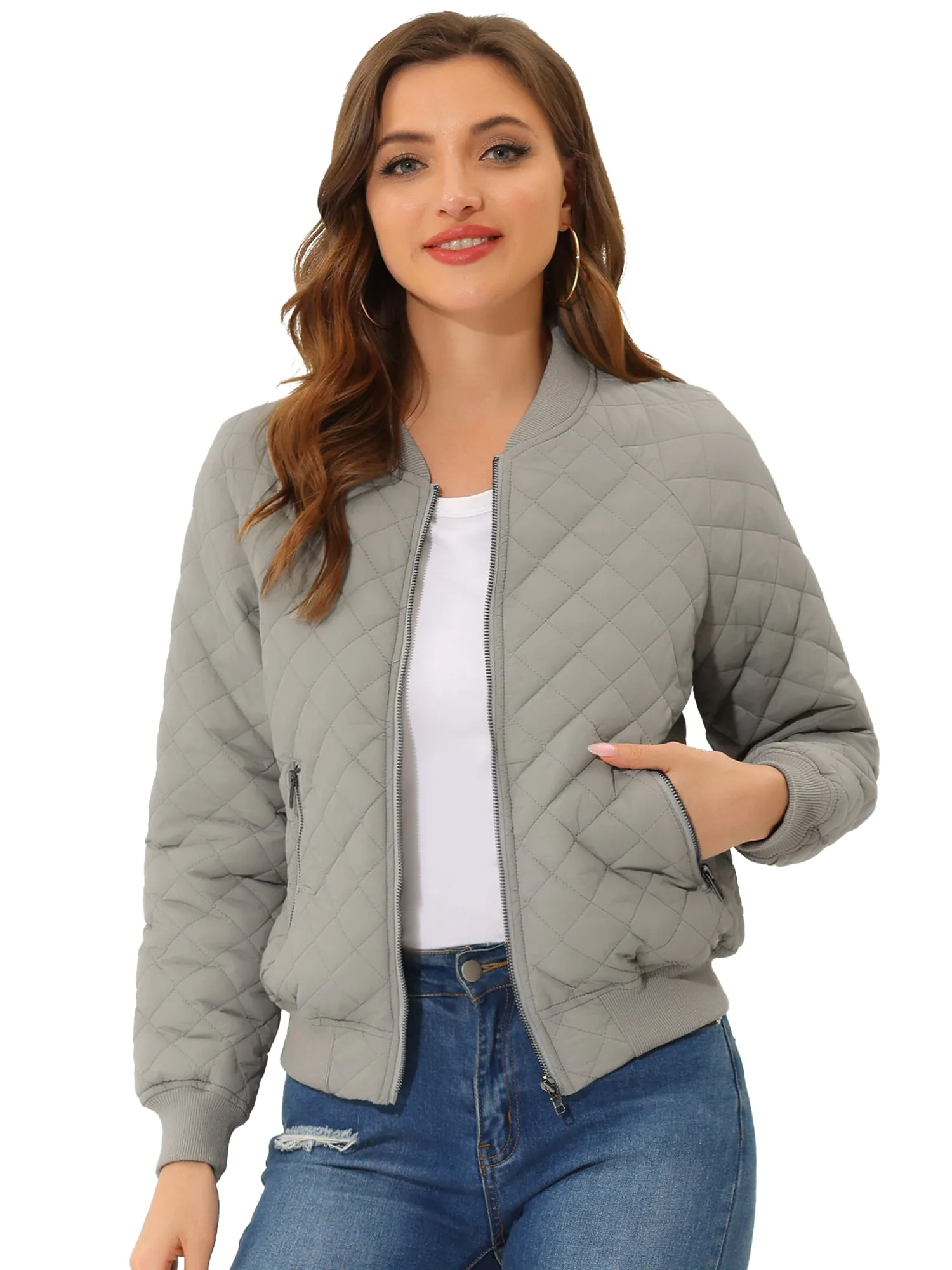 Casual Zip Up Raglan Long Sleeve Quilted Bomber Jacket