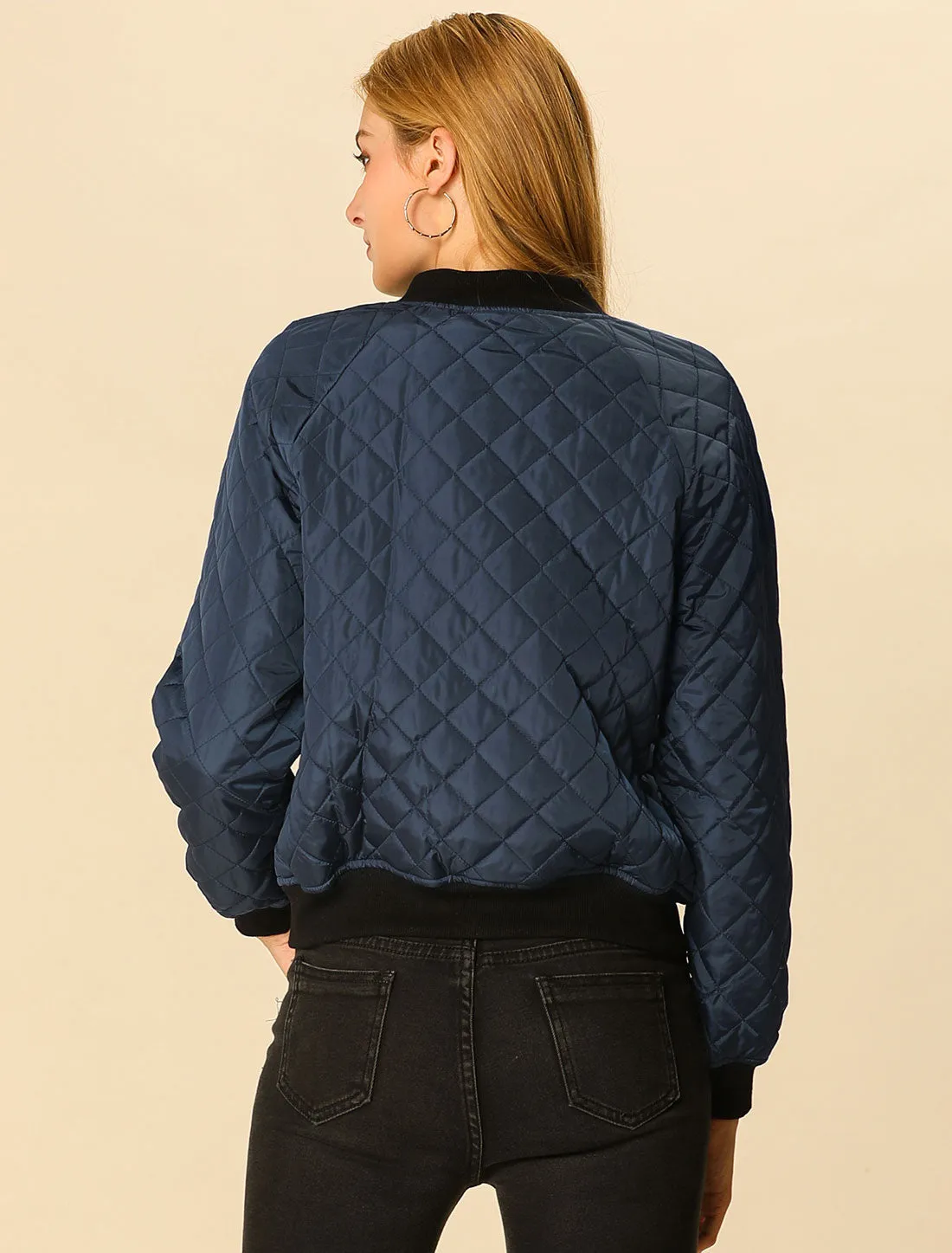 Casual Zip Up Raglan Long Sleeve Quilted Bomber Jacket