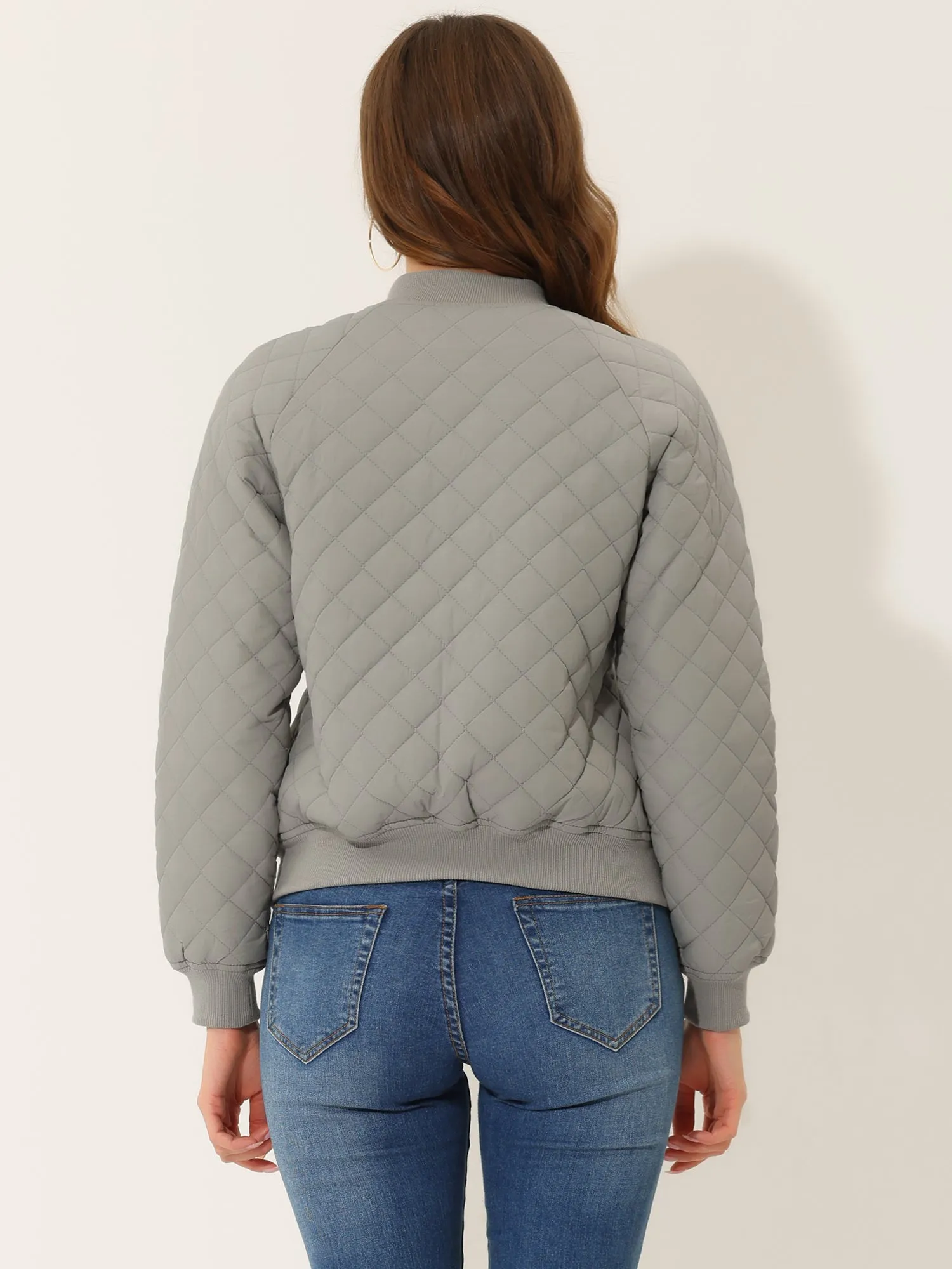 Casual Zip Up Raglan Long Sleeve Quilted Bomber Jacket