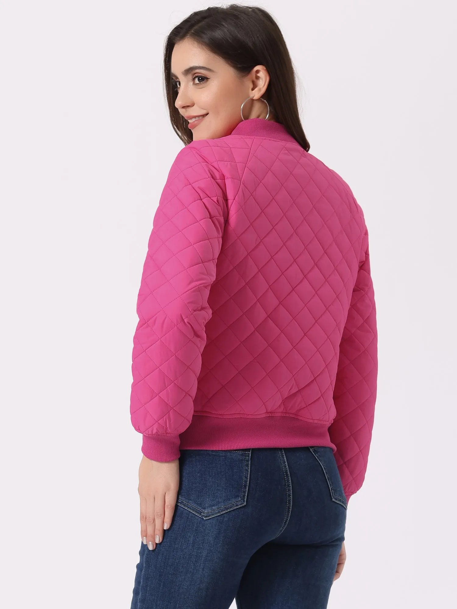 Casual Zip Up Raglan Long Sleeve Quilted Bomber Jacket