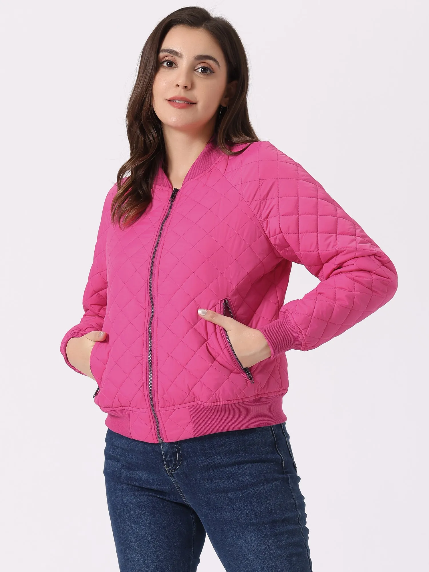 Casual Zip Up Raglan Long Sleeve Quilted Bomber Jacket