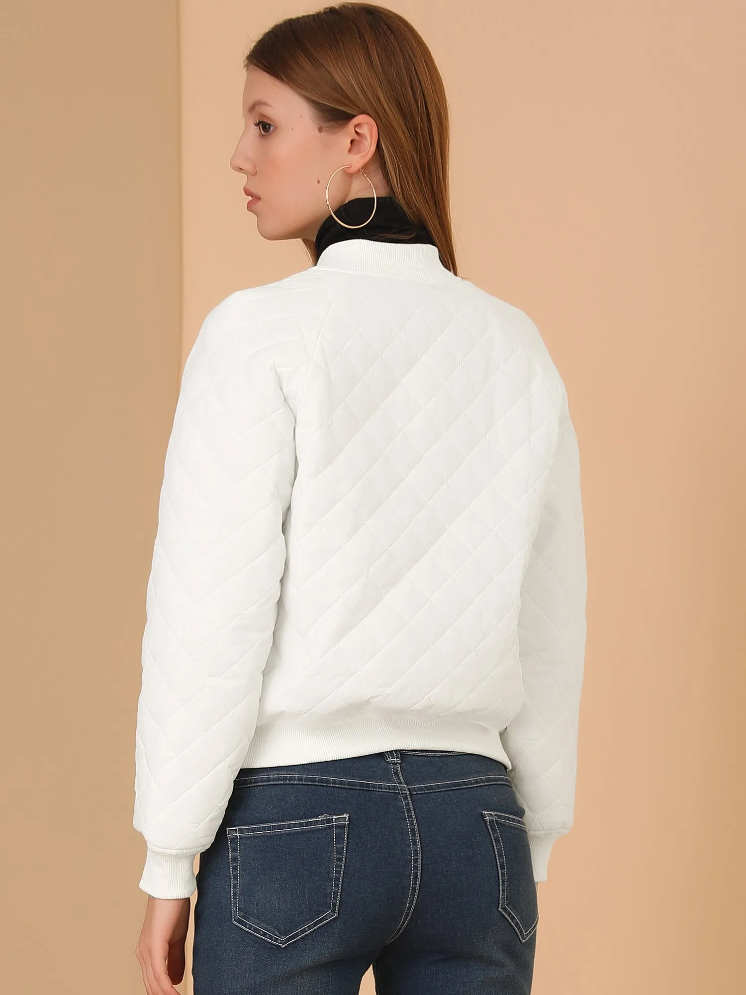Casual Zip Up Raglan Long Sleeve Quilted Bomber Jacket