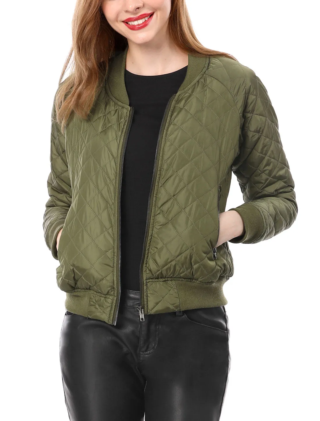 Casual Zip Up Raglan Long Sleeve Quilted Bomber Jacket