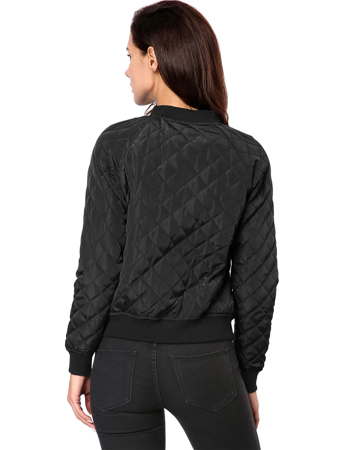 Casual Zip Up Raglan Long Sleeve Quilted Bomber Jacket