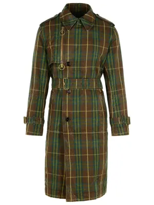 'Check' Dark Green Cotton Trench Coat