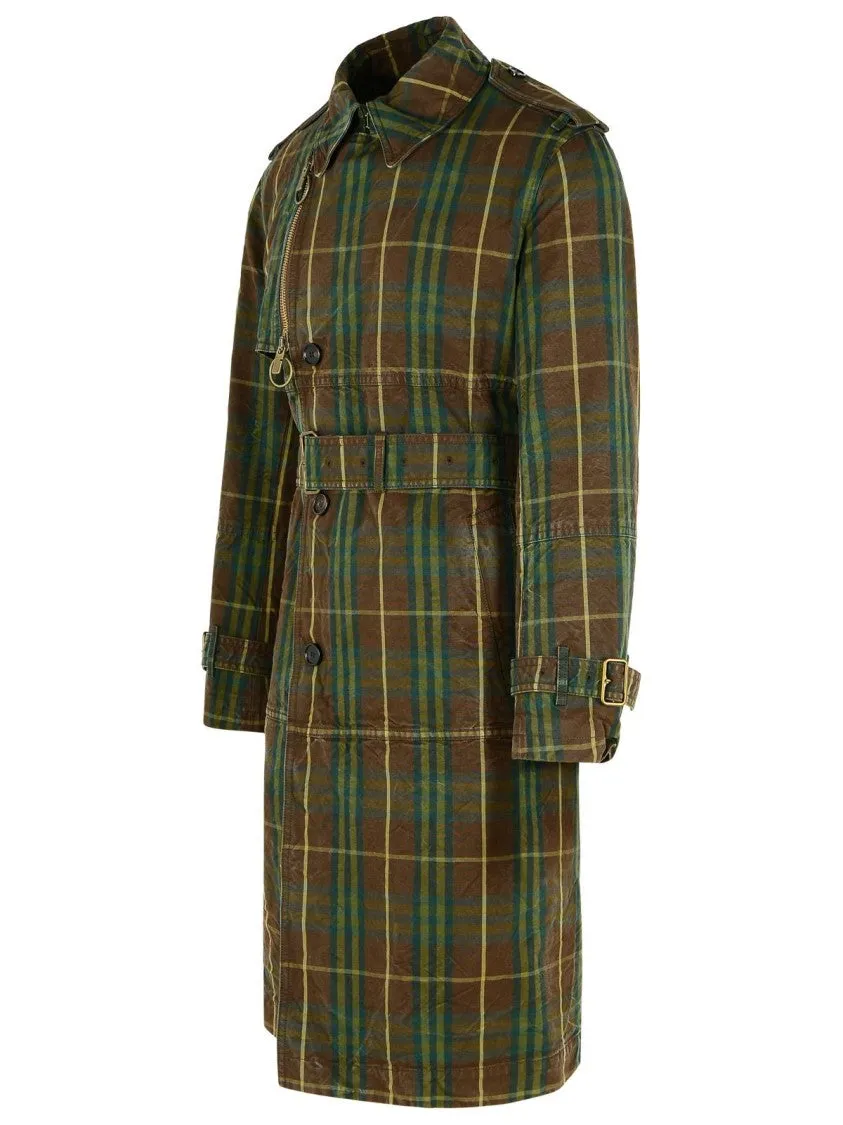 'Check' Dark Green Cotton Trench Coat