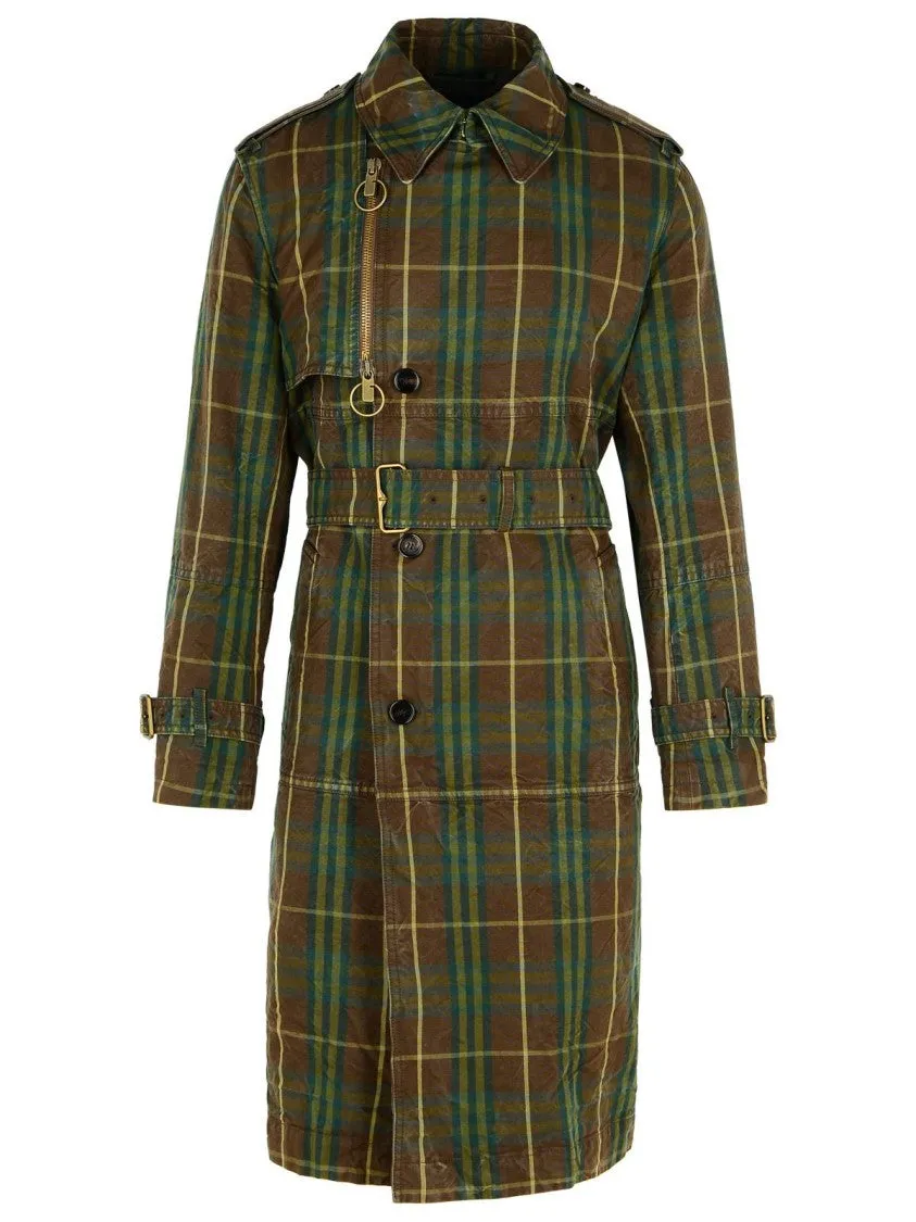 'Check' Dark Green Cotton Trench Coat