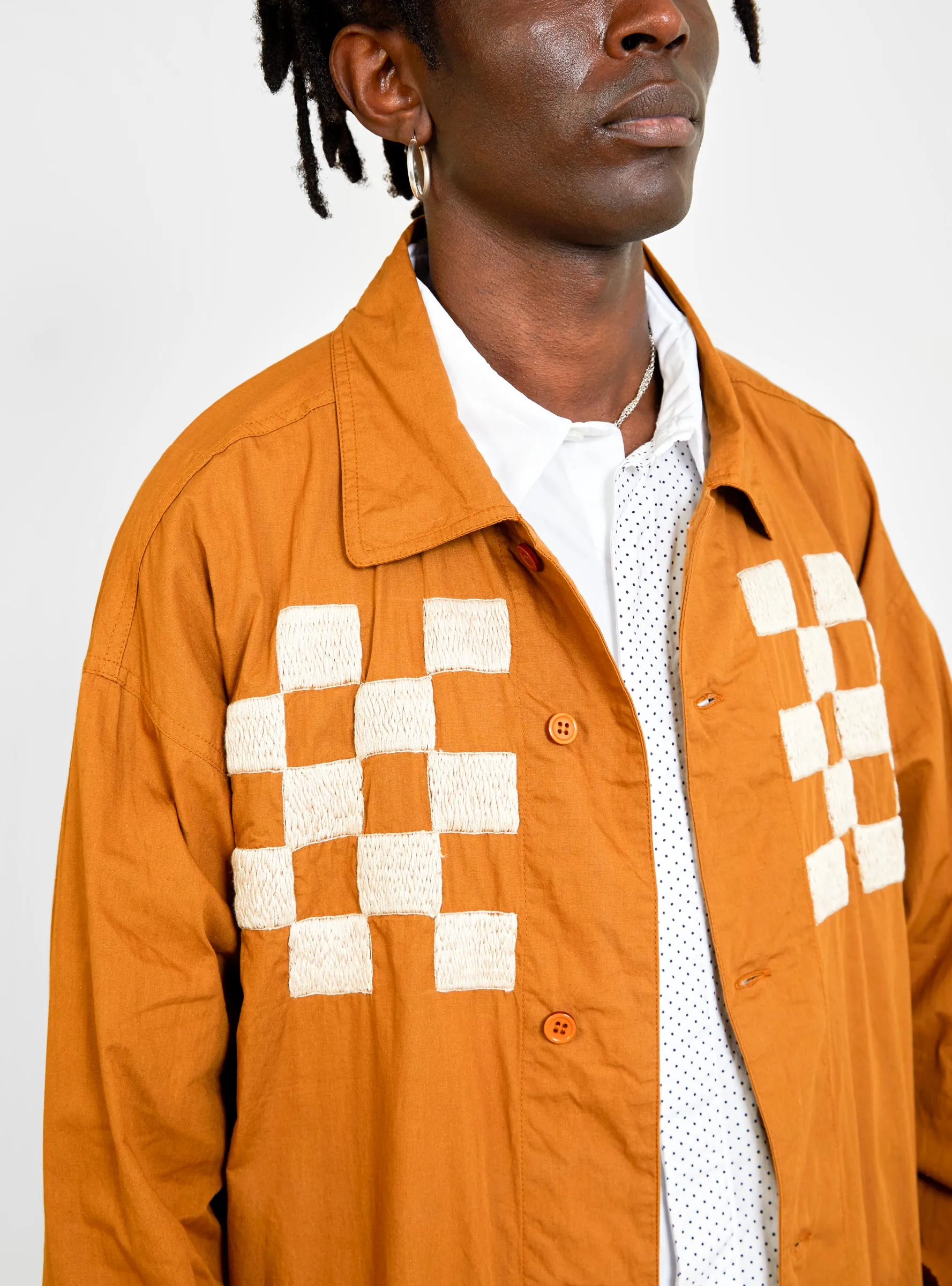 Checker Embroidered Block Jacket Walnut