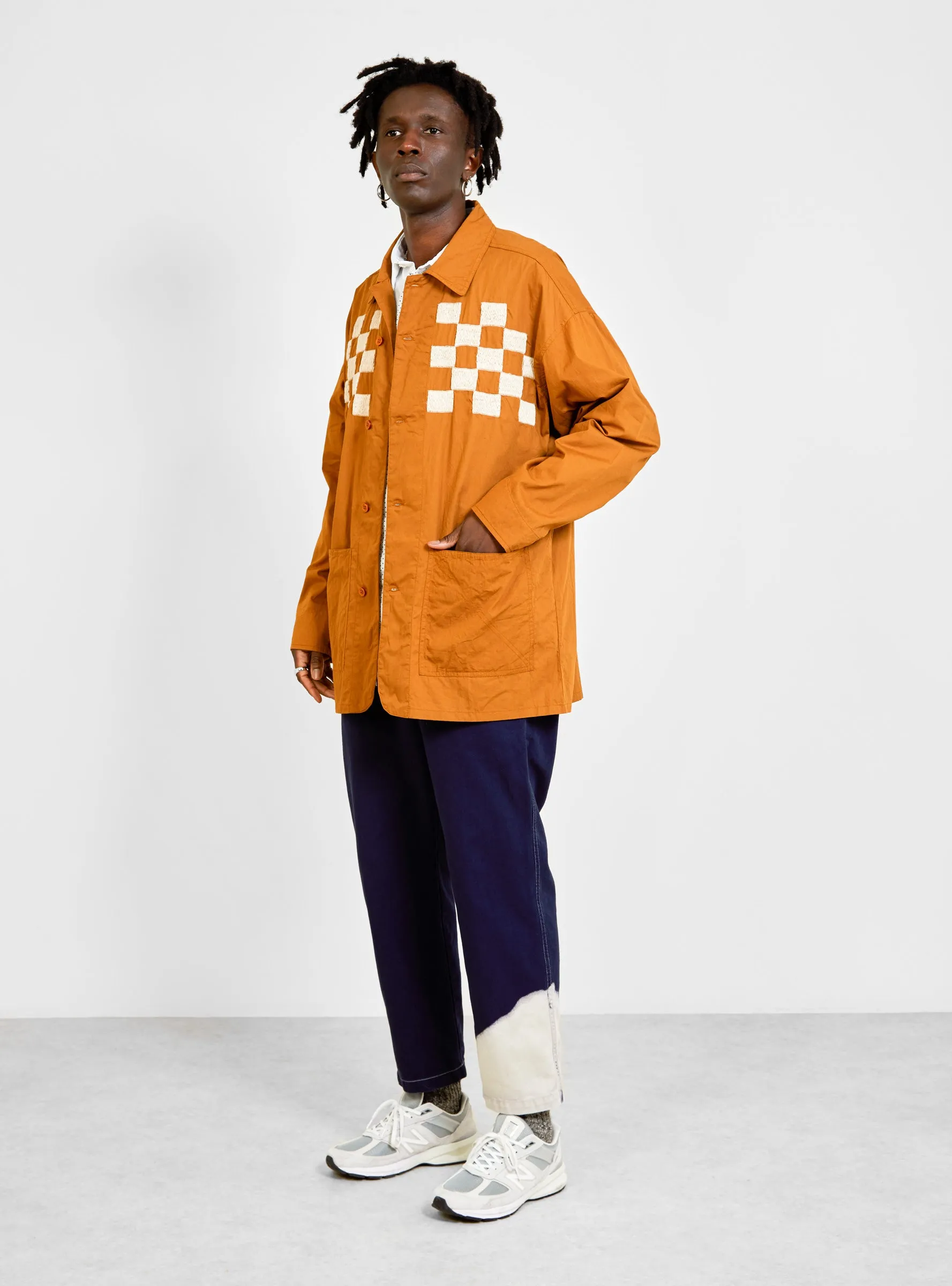 Checker Embroidered Block Jacket Walnut