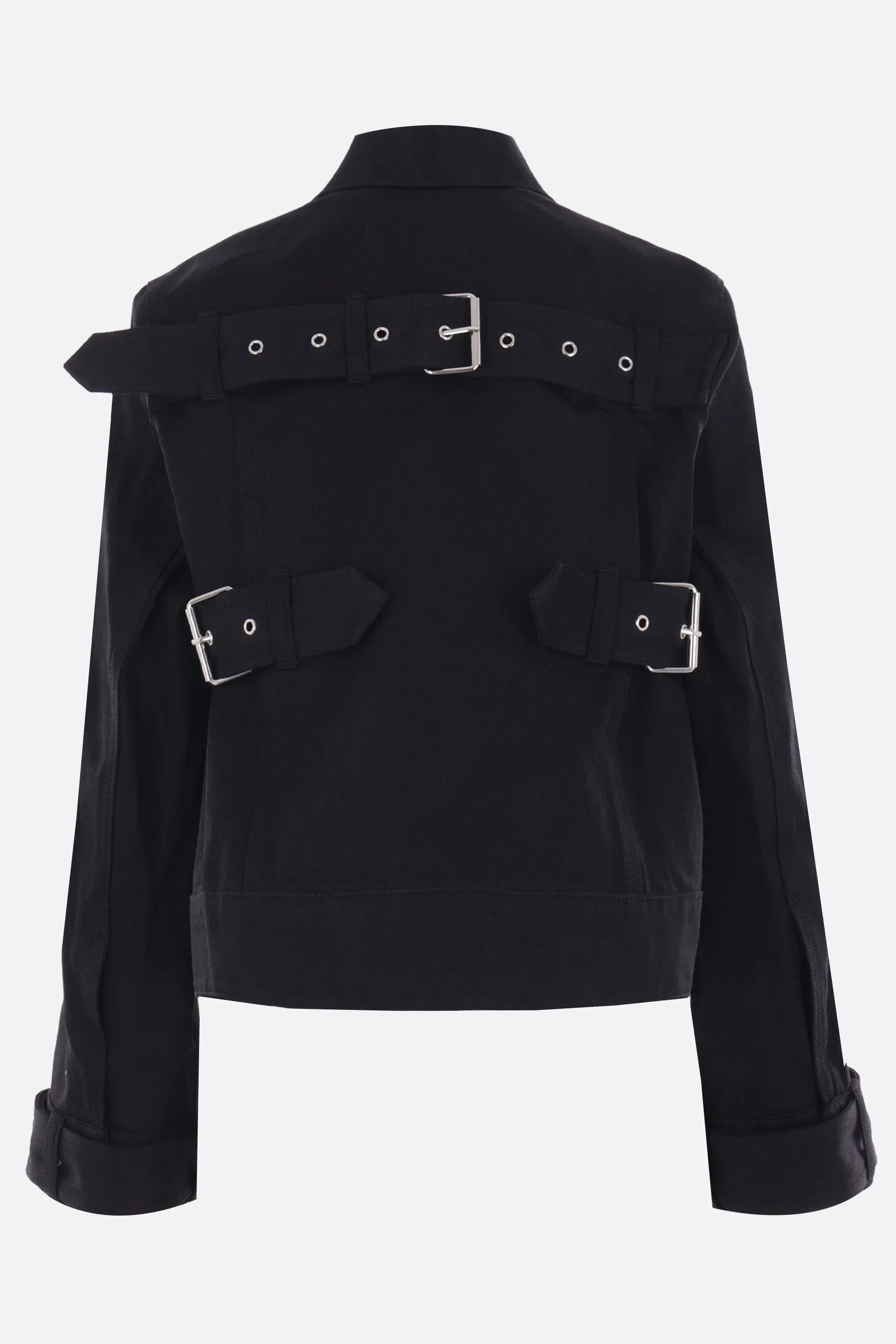 cropped denim jacket with belts