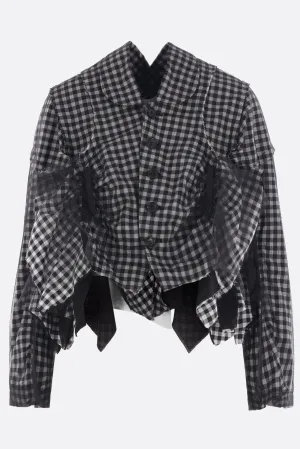 cropped jacket in check cotton and tulle