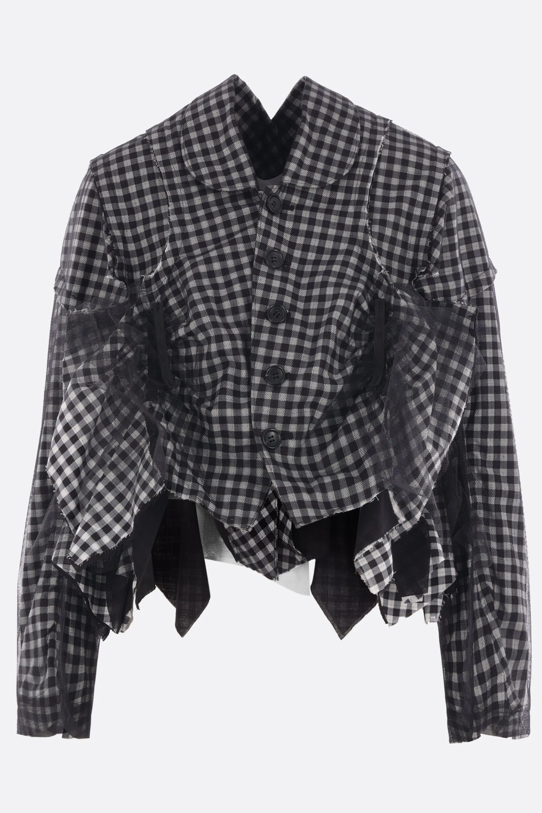 cropped jacket in check cotton and tulle