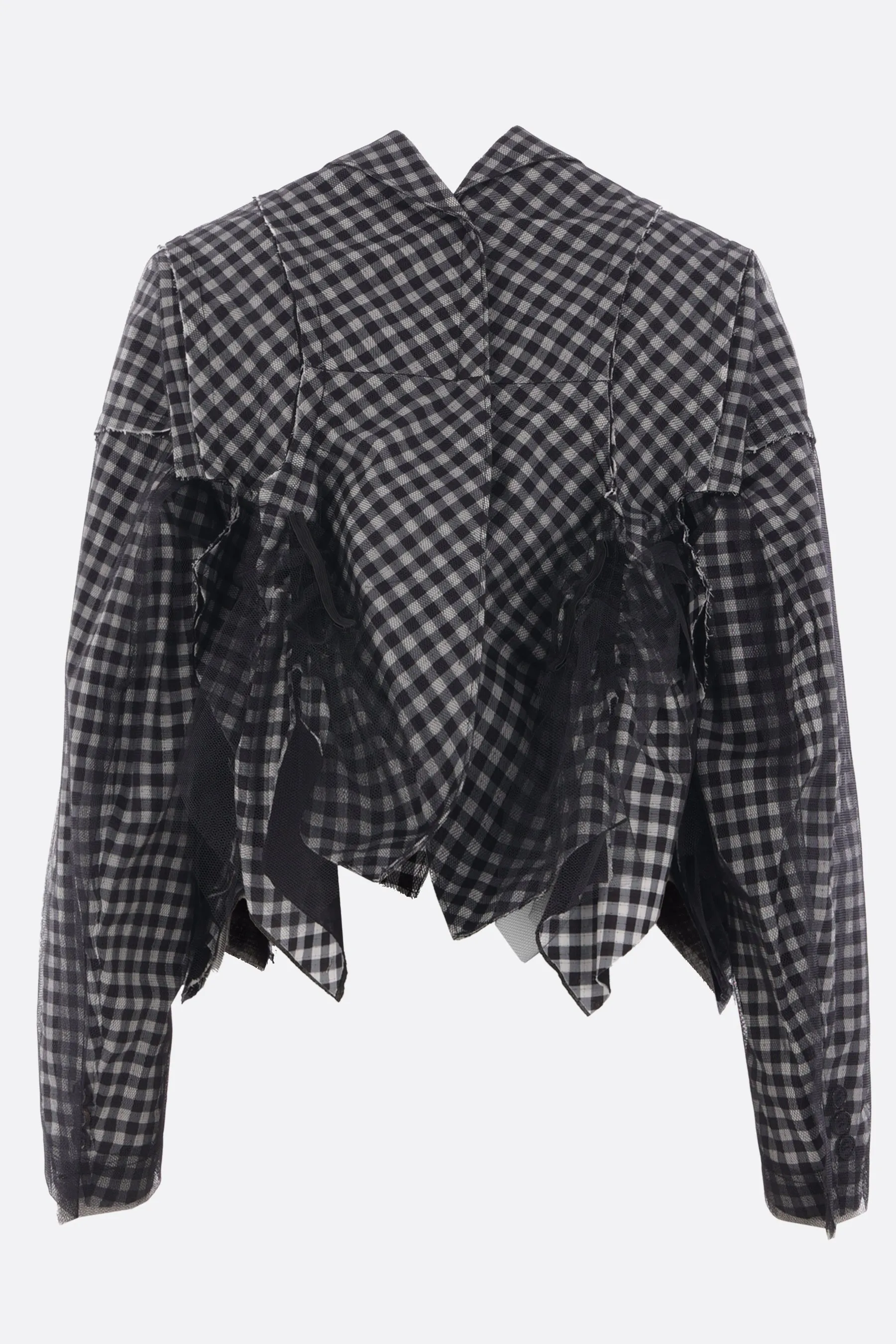 cropped jacket in check cotton and tulle