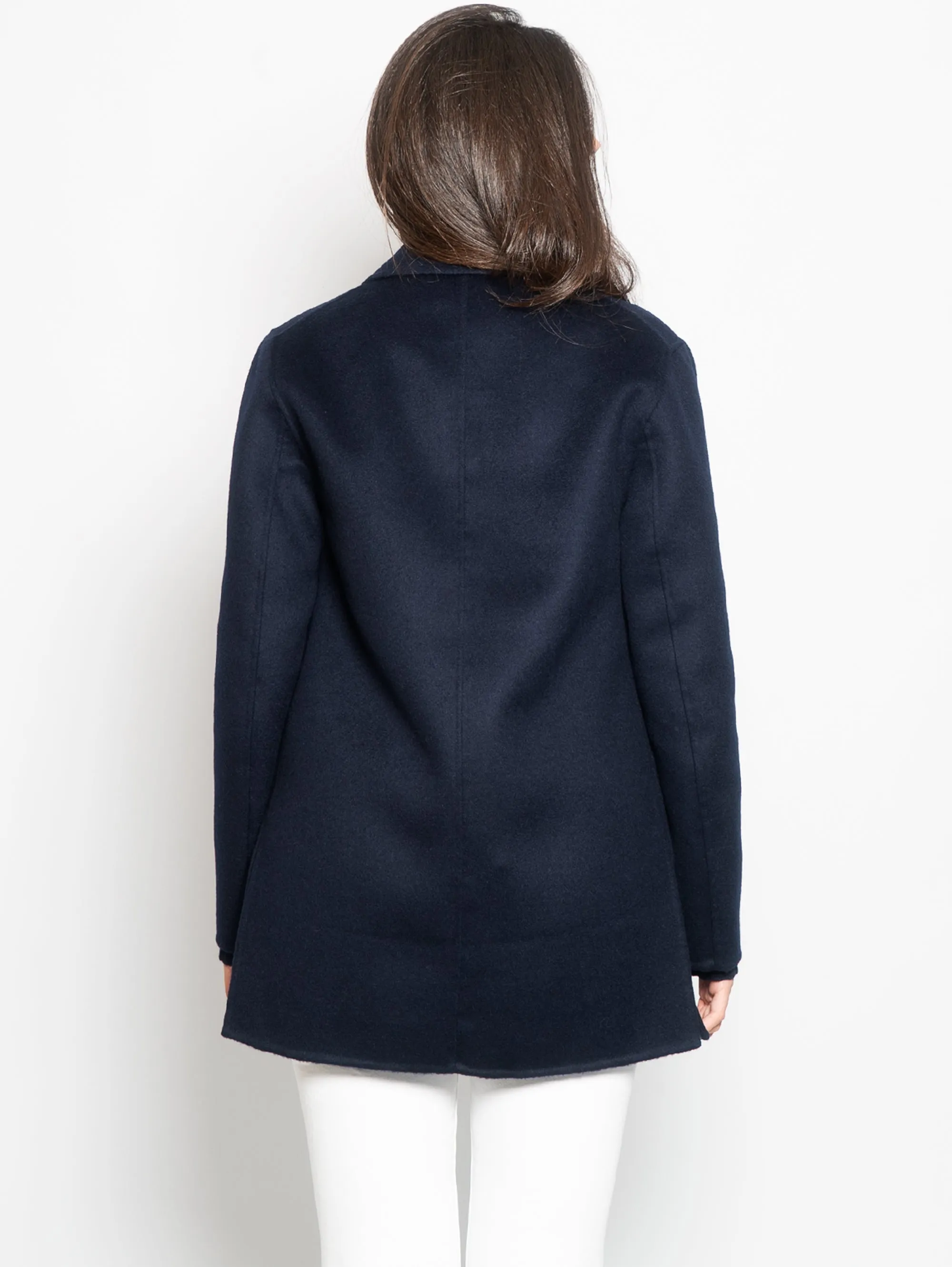 Double-breasted blue peacoat