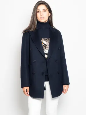 Double-breasted blue peacoat