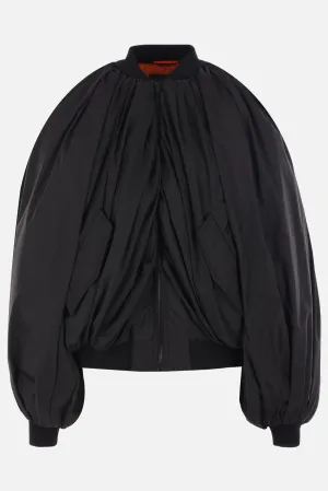 draped bomber jacket in technical micro faille