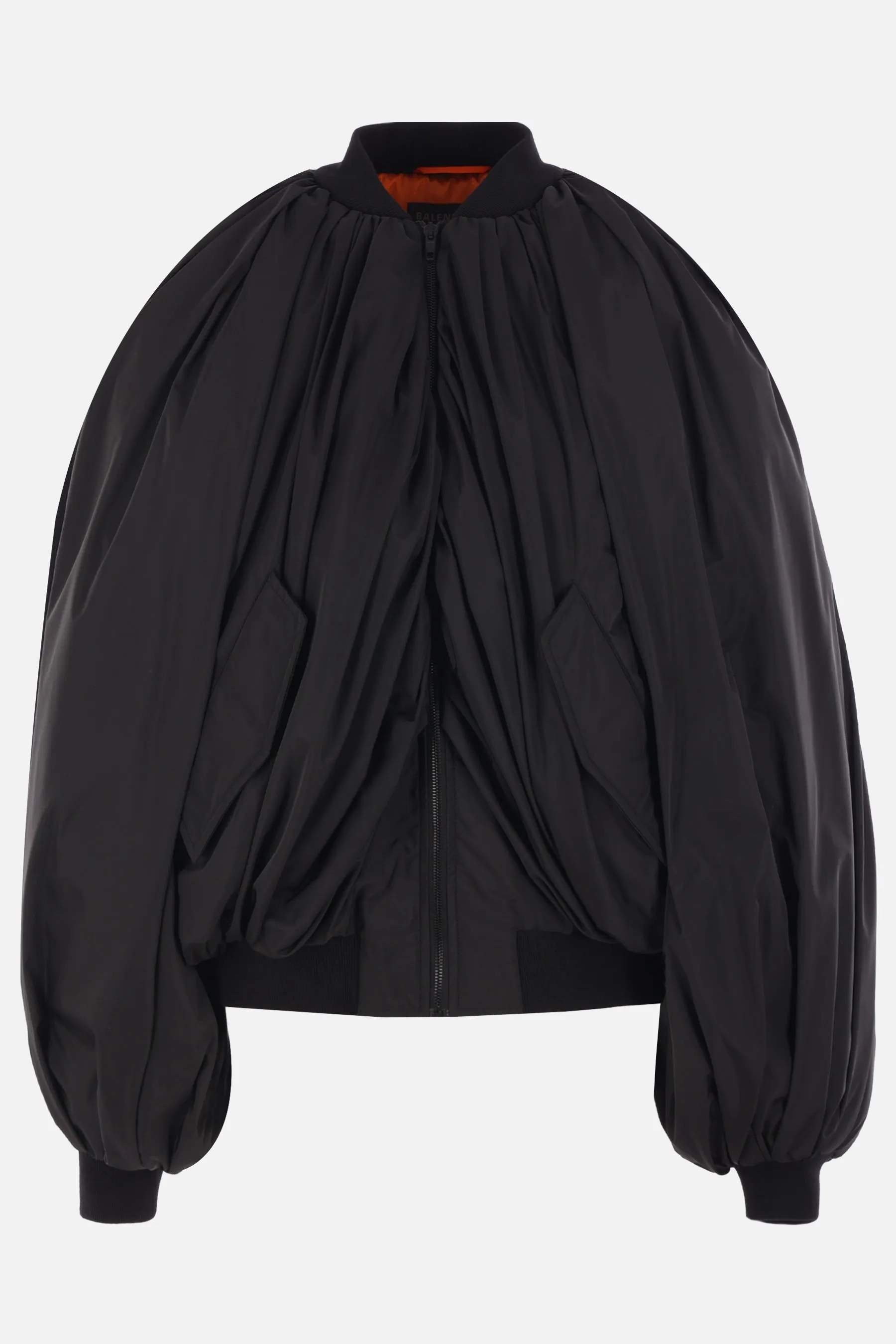 draped bomber jacket in technical micro faille