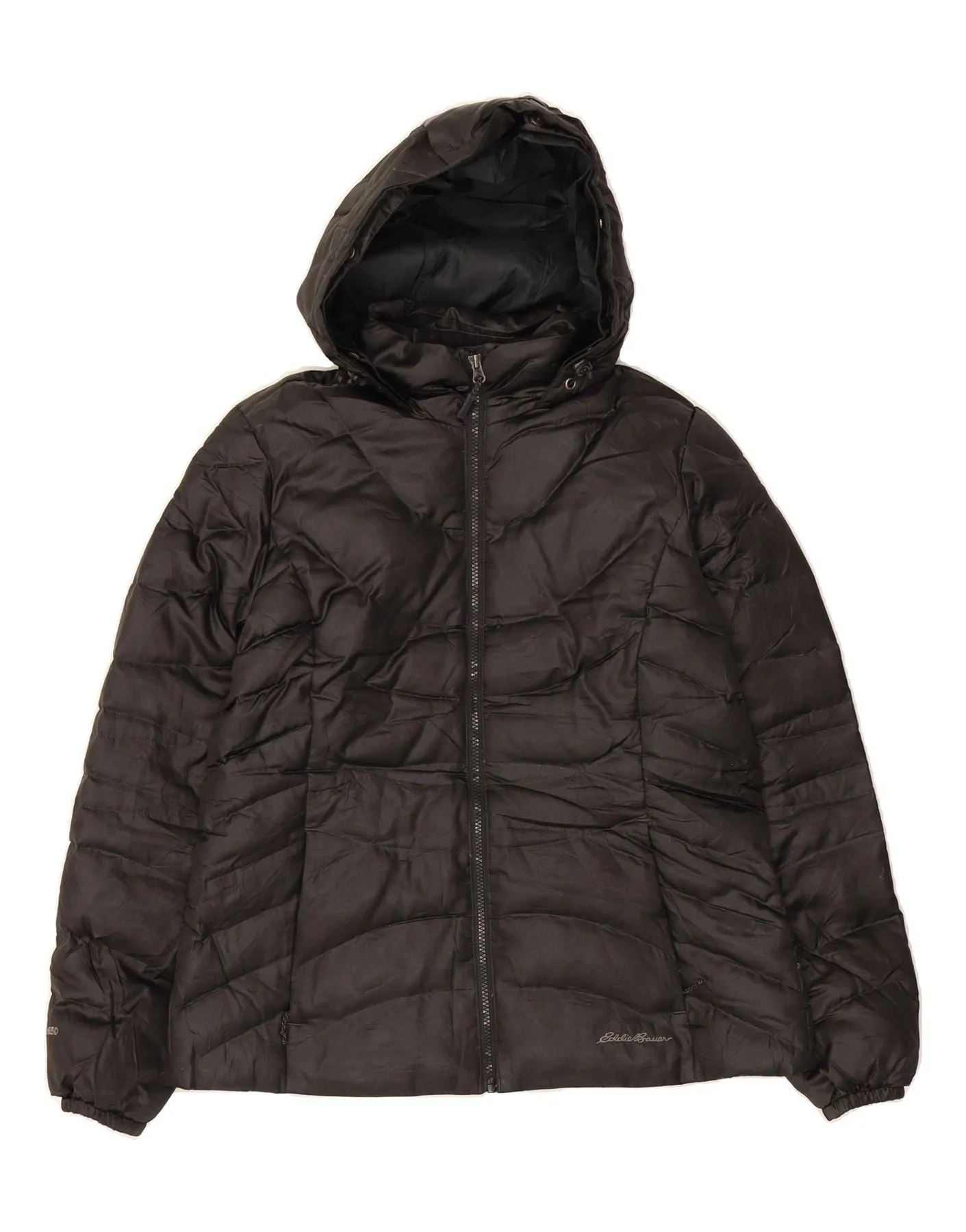 EDDIE BAUER Womens Hooded Padded Jacket UK 16 Large Black Polyester
