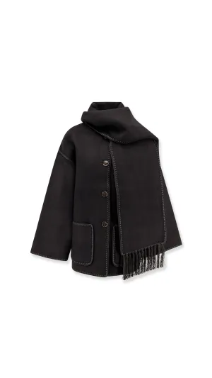 Embroidered Scarf Jacket - Black