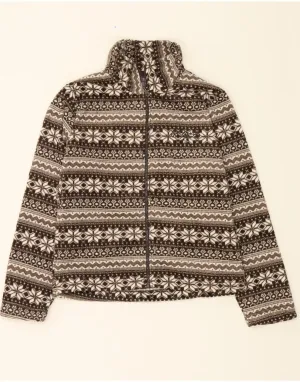 IDENTIC Womens Fleece Jacket EU 40/42 Large Brown Fair Isle Polyester