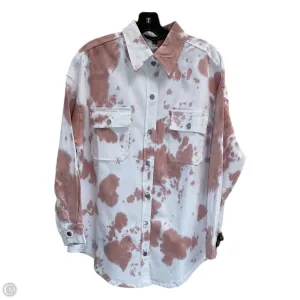 Jacket Shirt By Davi & Dani In Pink & White, Size: 1x