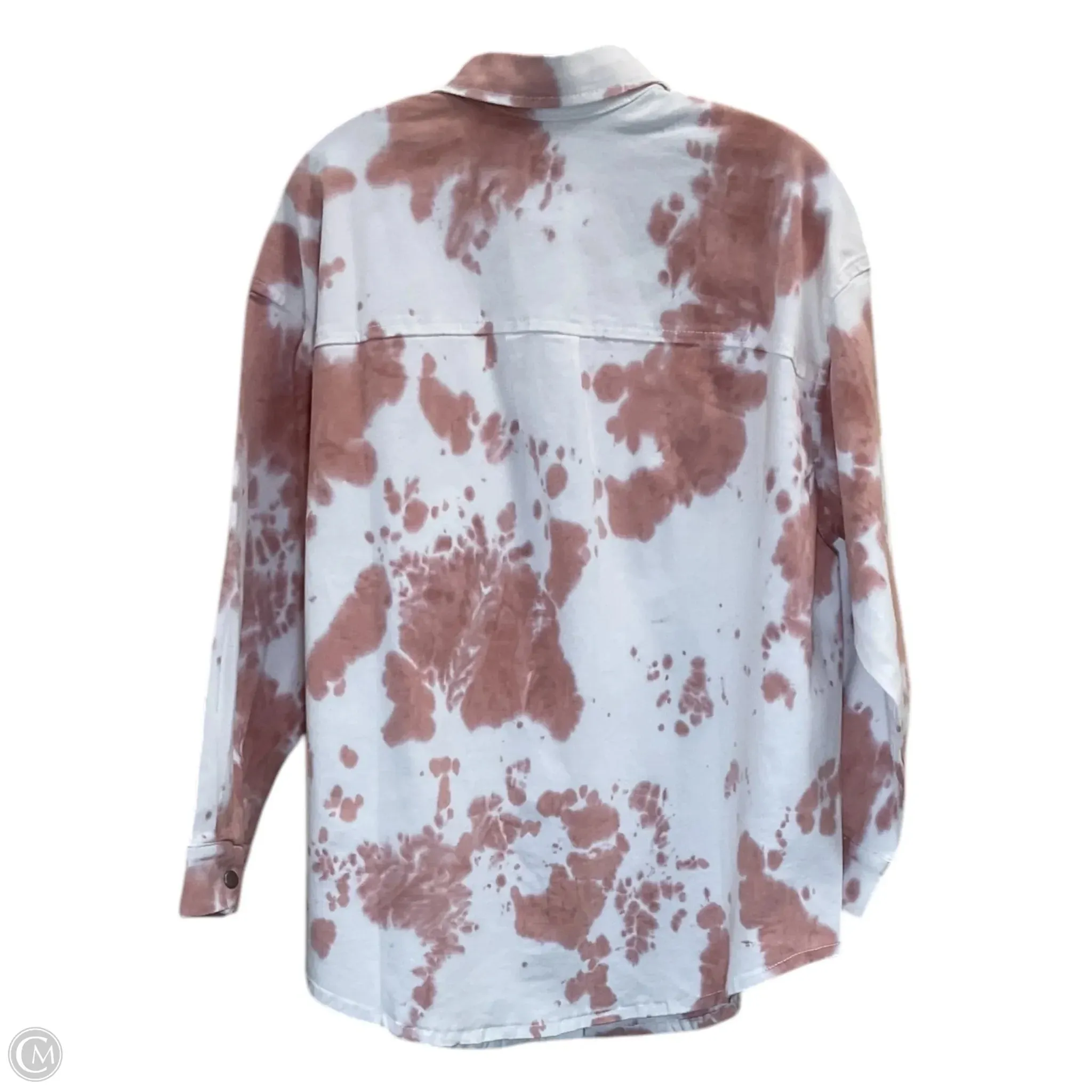 Jacket Shirt By Davi & Dani In Pink & White, Size: 1x