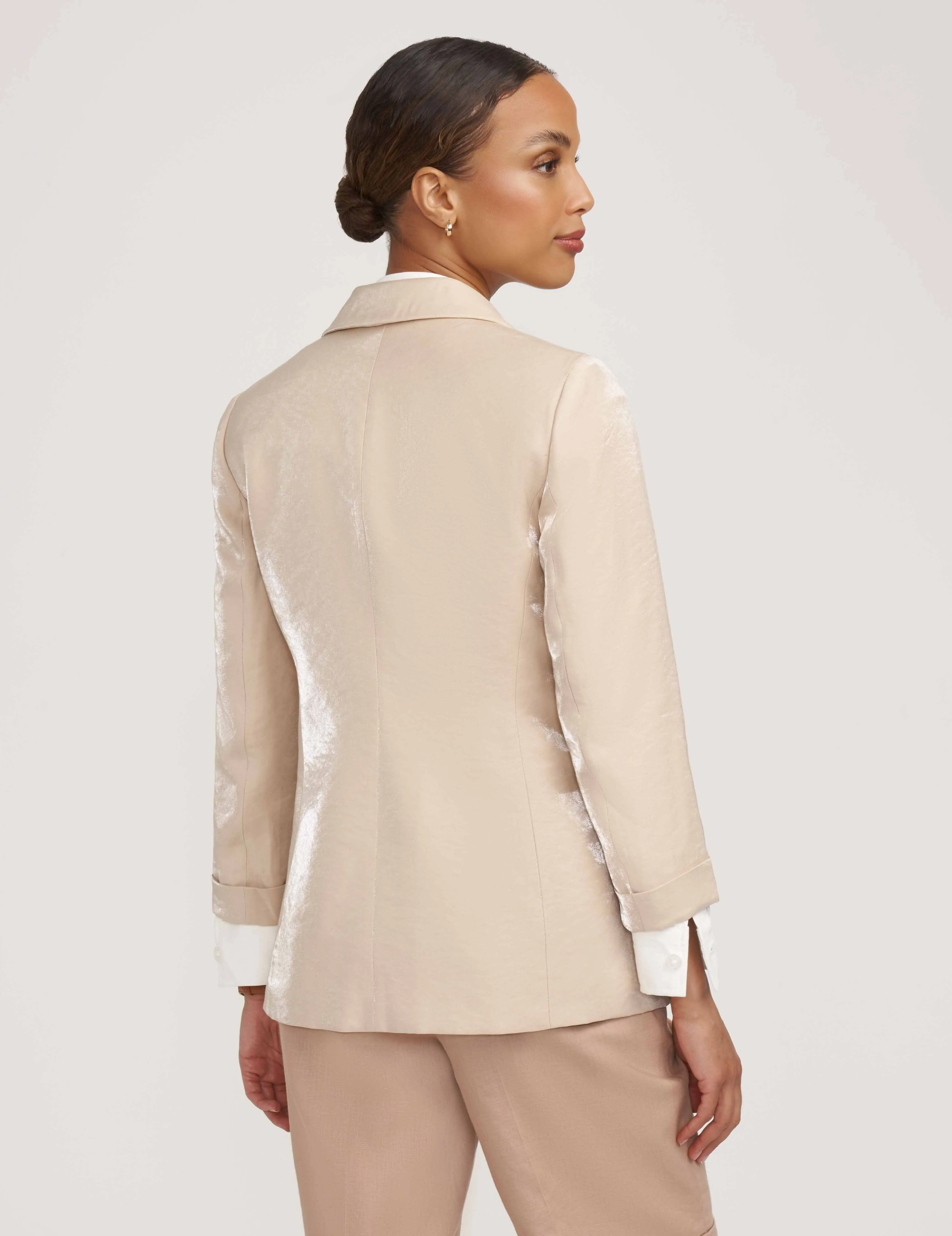 Linen Foil Notched Collar Jacket- Sale